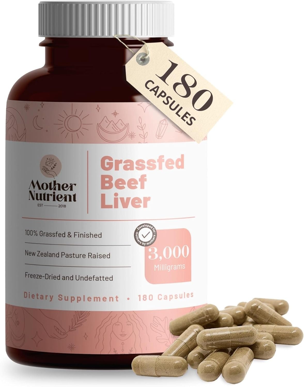Mother Nutrient 100% Grass Fed Beef Liver Capsules Sourced from Pasture-Raised Beef in New Zealand — Vitamins A and B12 w/Iron, Protein, and More — 45-Day Supply (180 Capsules) - Image 2