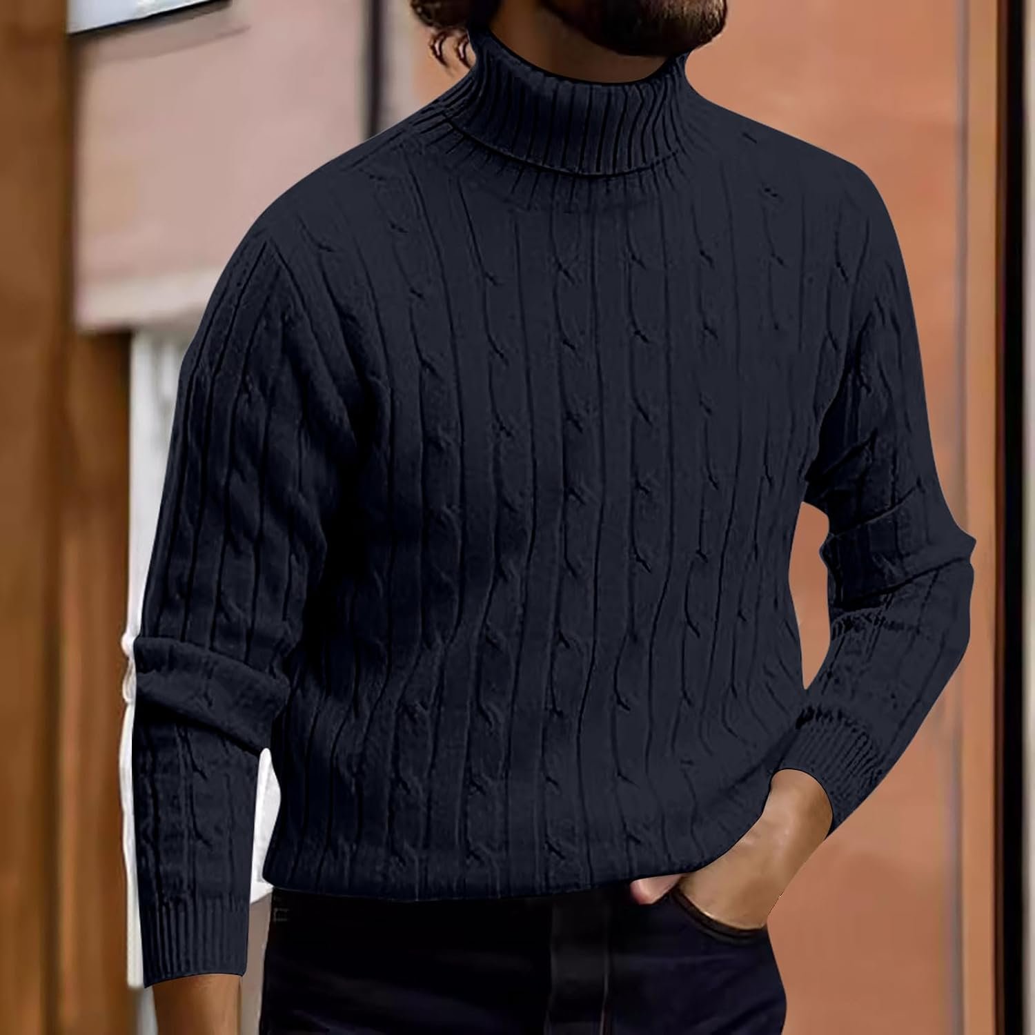 Muscularfit Mens Sweaters and Pullovers Causal Turtle Neck Cable Knitted Sweater Fashion Solid Long Sleeve Shirt Fall Outfits - Image 6
