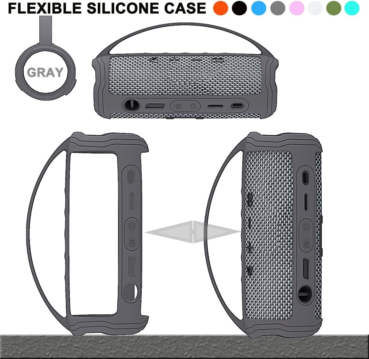 Silicone Cover Case for JBL Flip 6 Portable Bluetooth Speaker, Protective Carrying Case for JBL Flip 6 Speaker Accessories (Only Case) (Grey Case) - Image 5