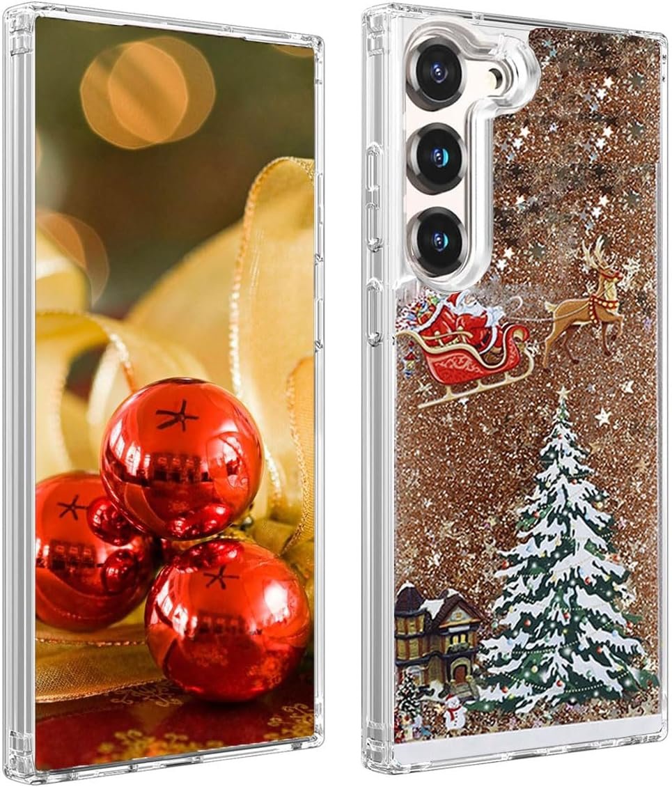 Glitter Christmas Case for Samsung Galaxy A14 5G, Cute Christmas Tree Santa Elk Liquid Flowing Floating Moving Bling Sparkle Clear Shockproof Women Girls Phone Case for Galaxy A14 5G (Gold) - Image 4