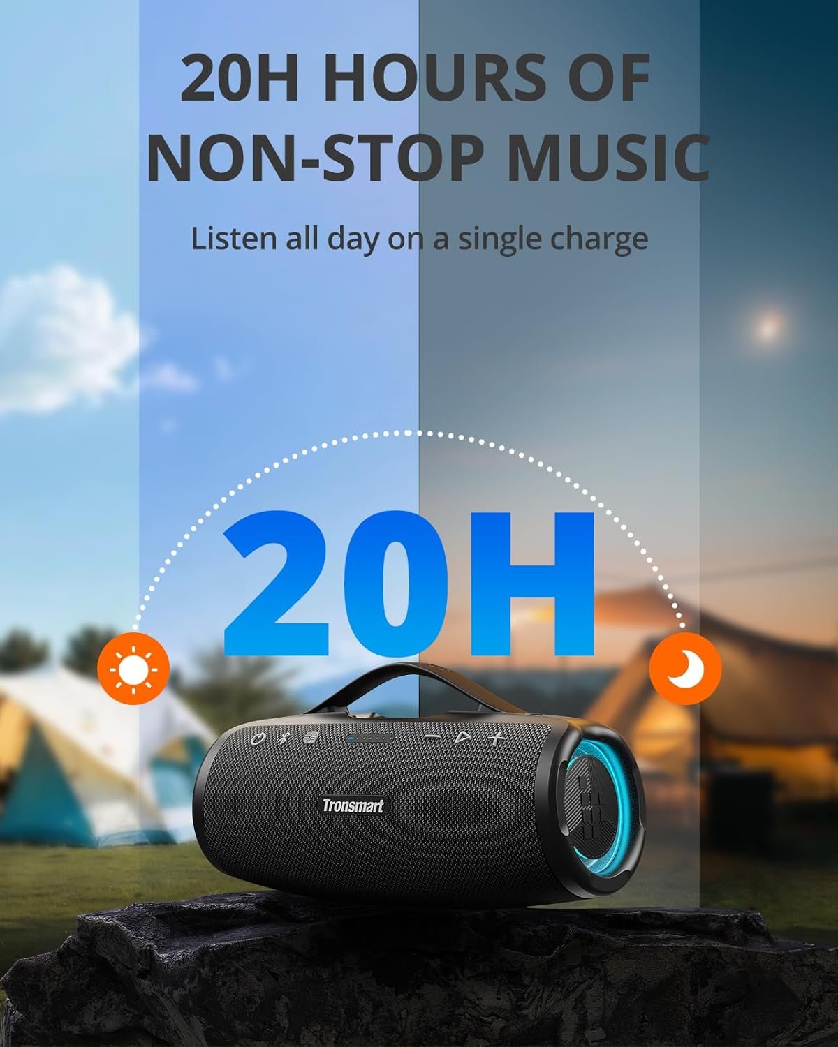 Tronsmart Mirtune S100 Portable Bluetooth Speaker, 50W Punchy Bass &Clear Treble, Retractable Handle, 20H Playtime, IPX7 Waterproof, Customize EQ, Built-in Power Bank for Outdoor, Camping,Beach(Black) - Image 5