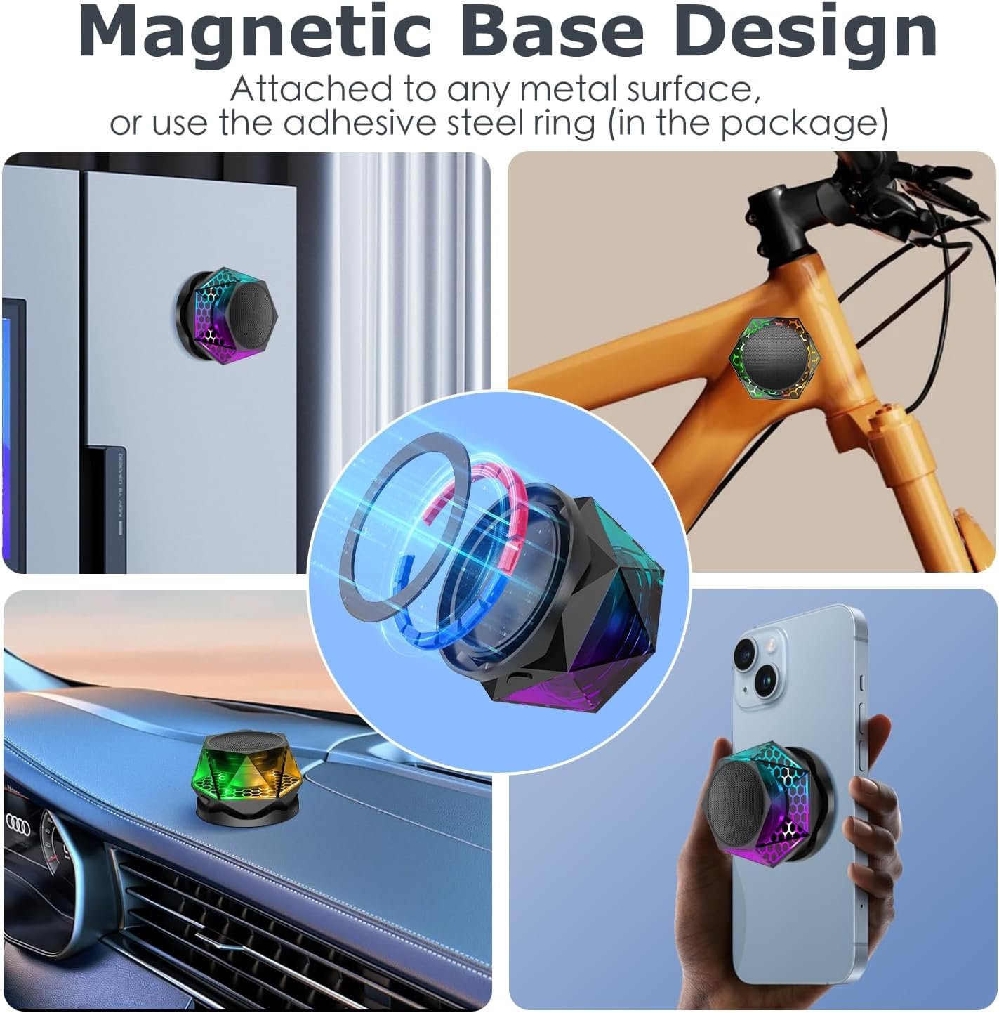 EGKimBa Magnetic Diamond Bluetooth Speaker, Small Wireless Speaker with Multi RGB Color Light Show, Portable Phone Stand for iPhone, Android, TWS Pairing - Image 5