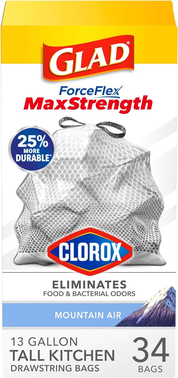 Glad ForceFlex MaxStrength with Clorox Tall Kitchen Trash Bags, 13 Gal, 34 Ct (Package May Vary) - Image 2