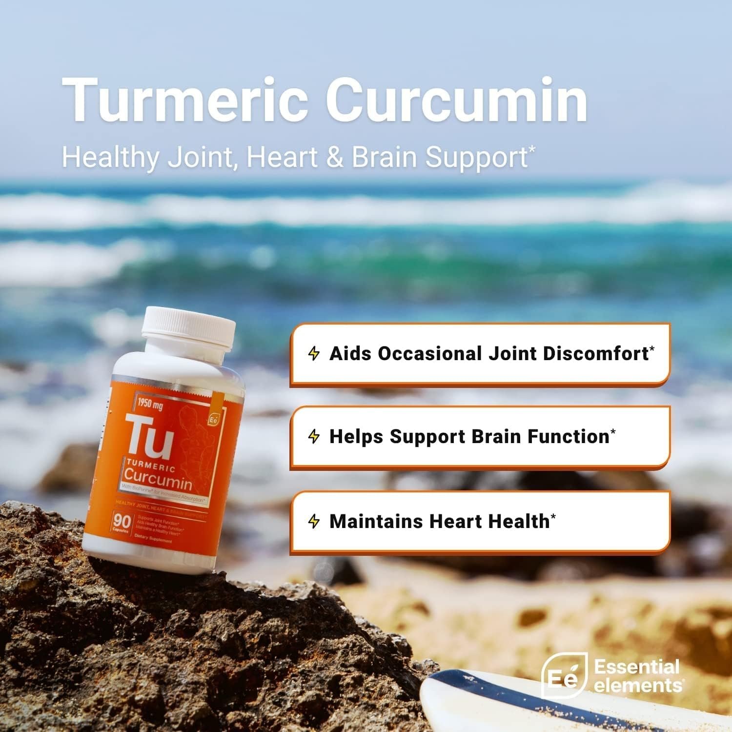 Essential Elements Turmeric Curcumin - Joint, Heart & Brain Support - with Bioperine for Increased Absorption 1950 mg - 90 Capsules - Image 4