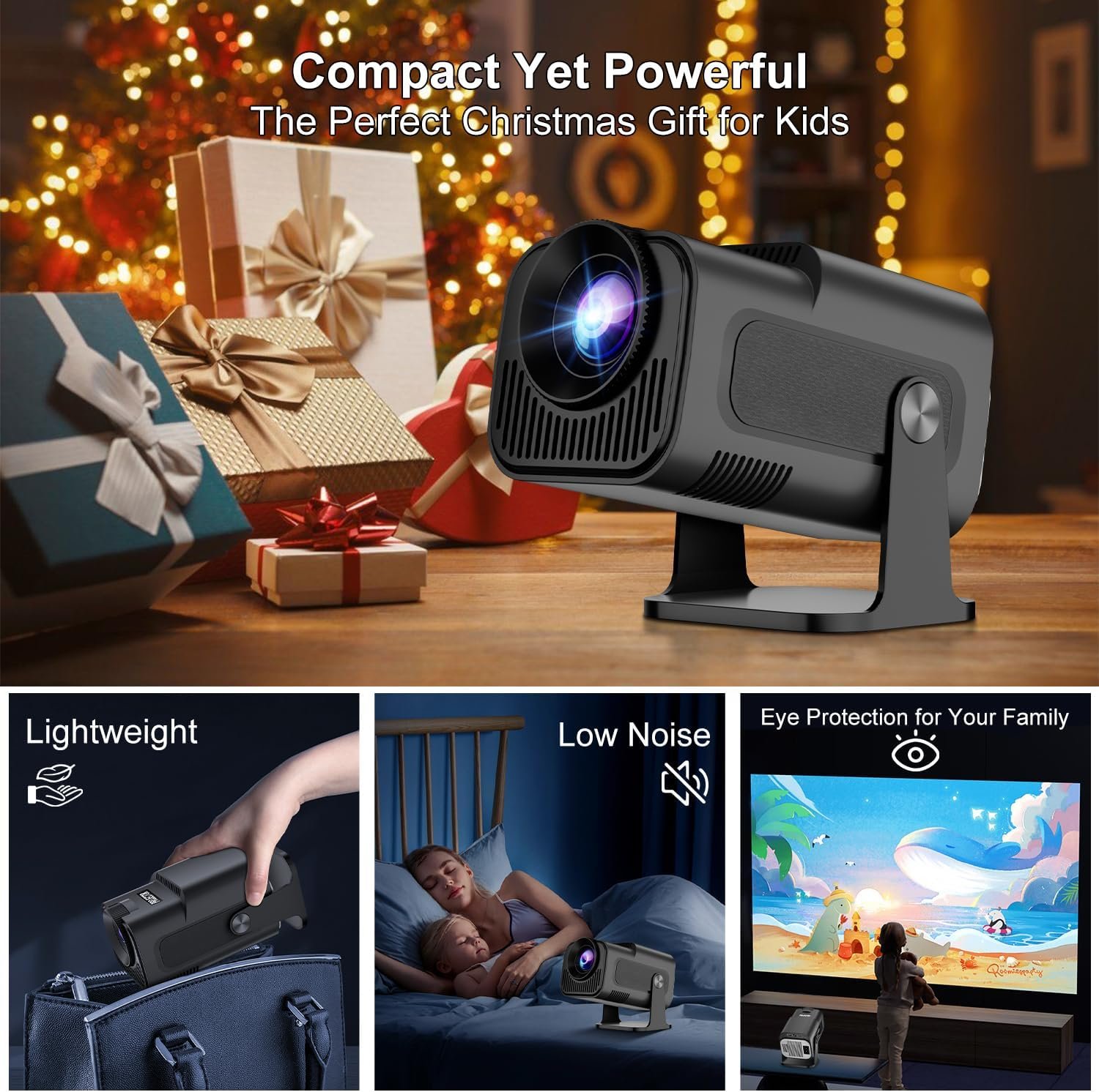 Smart Projector with built-in Apps, Wifi Bluetooth Projector 4K 1080P, Auto Keystone, Short Throw Projector and 270° Adjustable, Mini Portable Outdoor Movie Projector HY320 HY300 ( Black ) - Image 3
