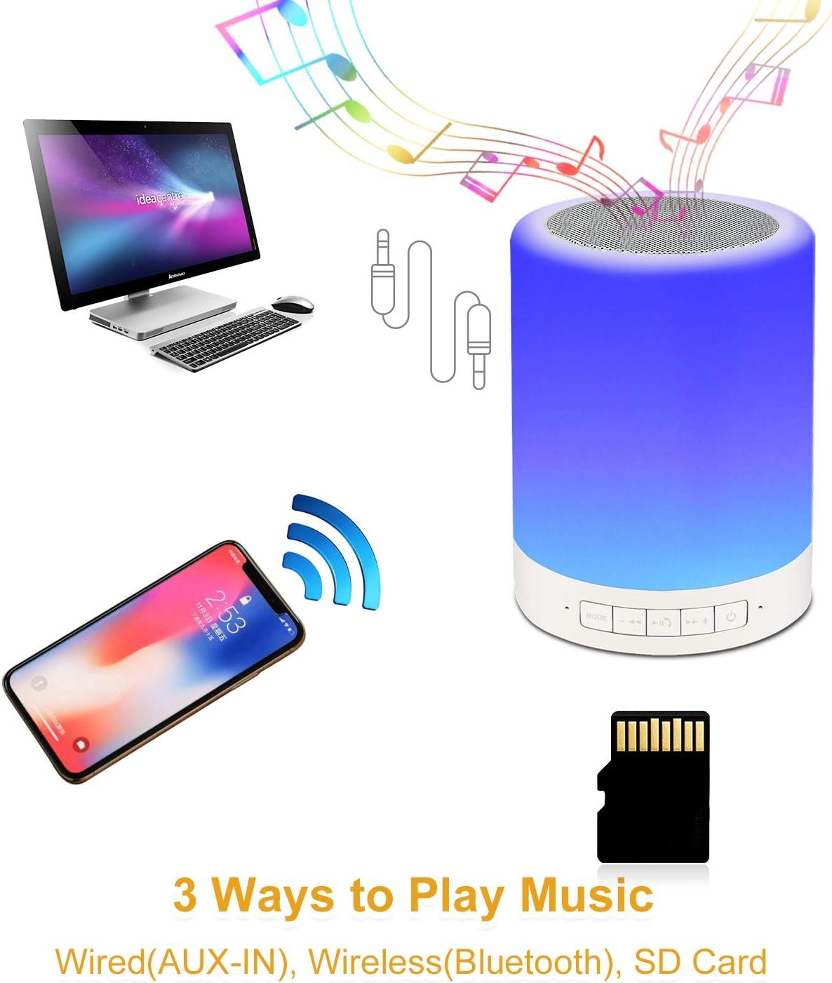 Night Light Bluetooth Speaker Wireless Portable Smart Touch Control Bedside Table Lamp with Colorful Led, Best Gift for Teens Kids Children Students Girlfriend Boyfriend Women Men - Image 6