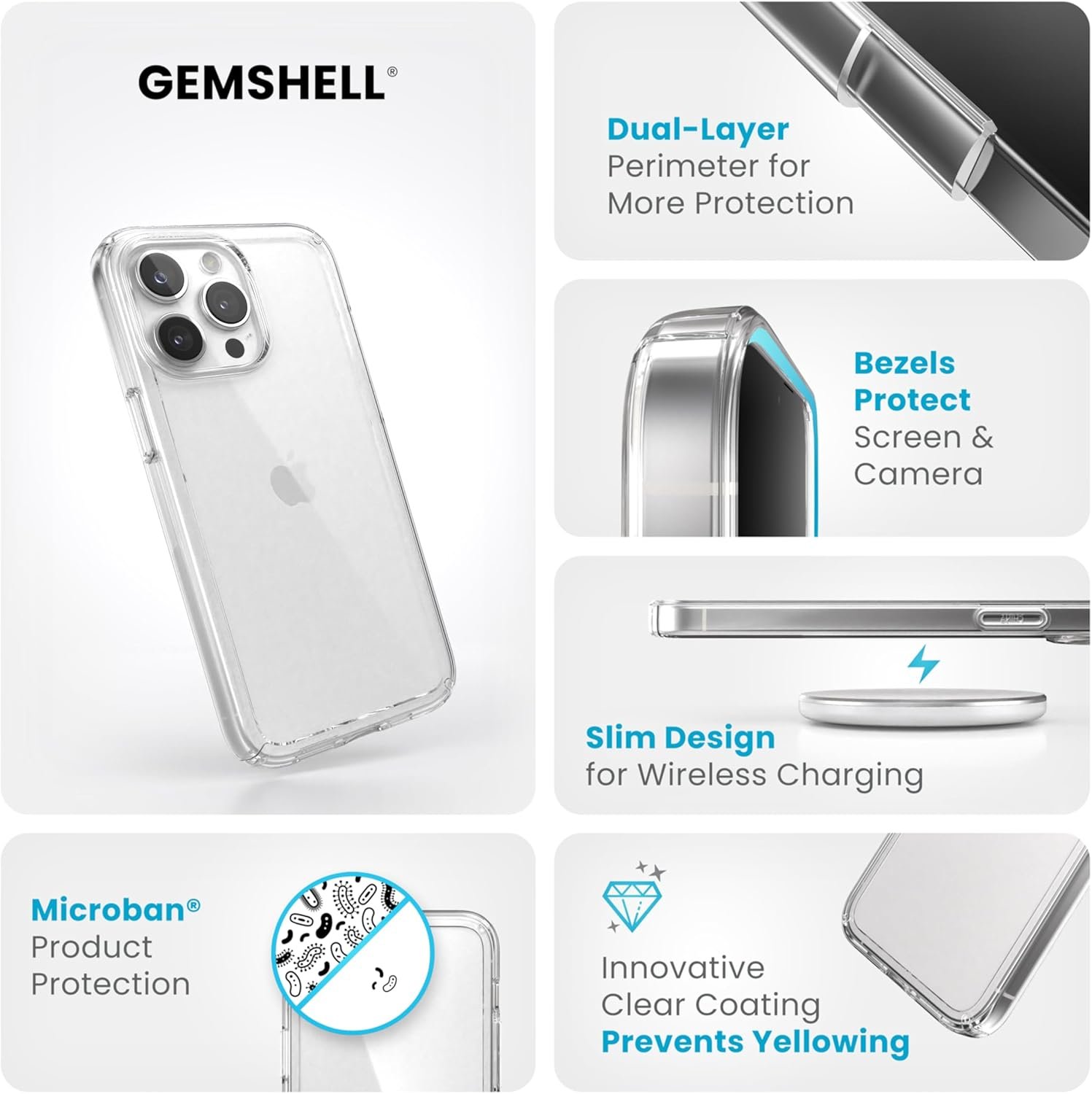 Speck Clear iPhone 15 Pro Max Case - Slim, Drop Protection - Scratch Resistant, Anti-Yellowing, 6.7 Inch Phone Case - GemShell Clear - Image 4