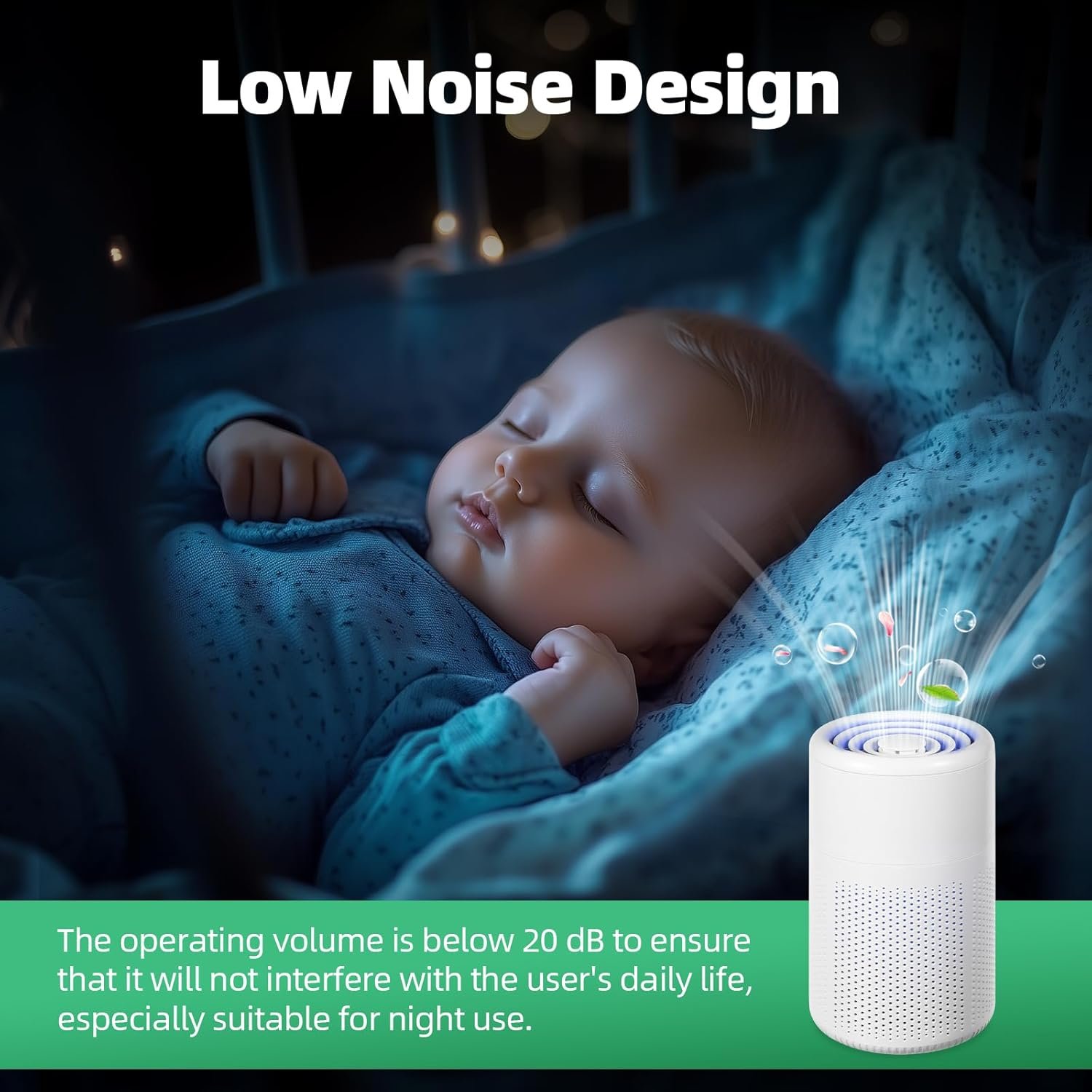 2 Pack HEPA Air Purifiers for Bedroom Living Room, Small Air Purifier with UV Light for Home Pets, Desktop Air Cleaner with USB Cable for Office, 20 dB Quiet Purificador De Aire for Pollen Smoke Odor - Image 6