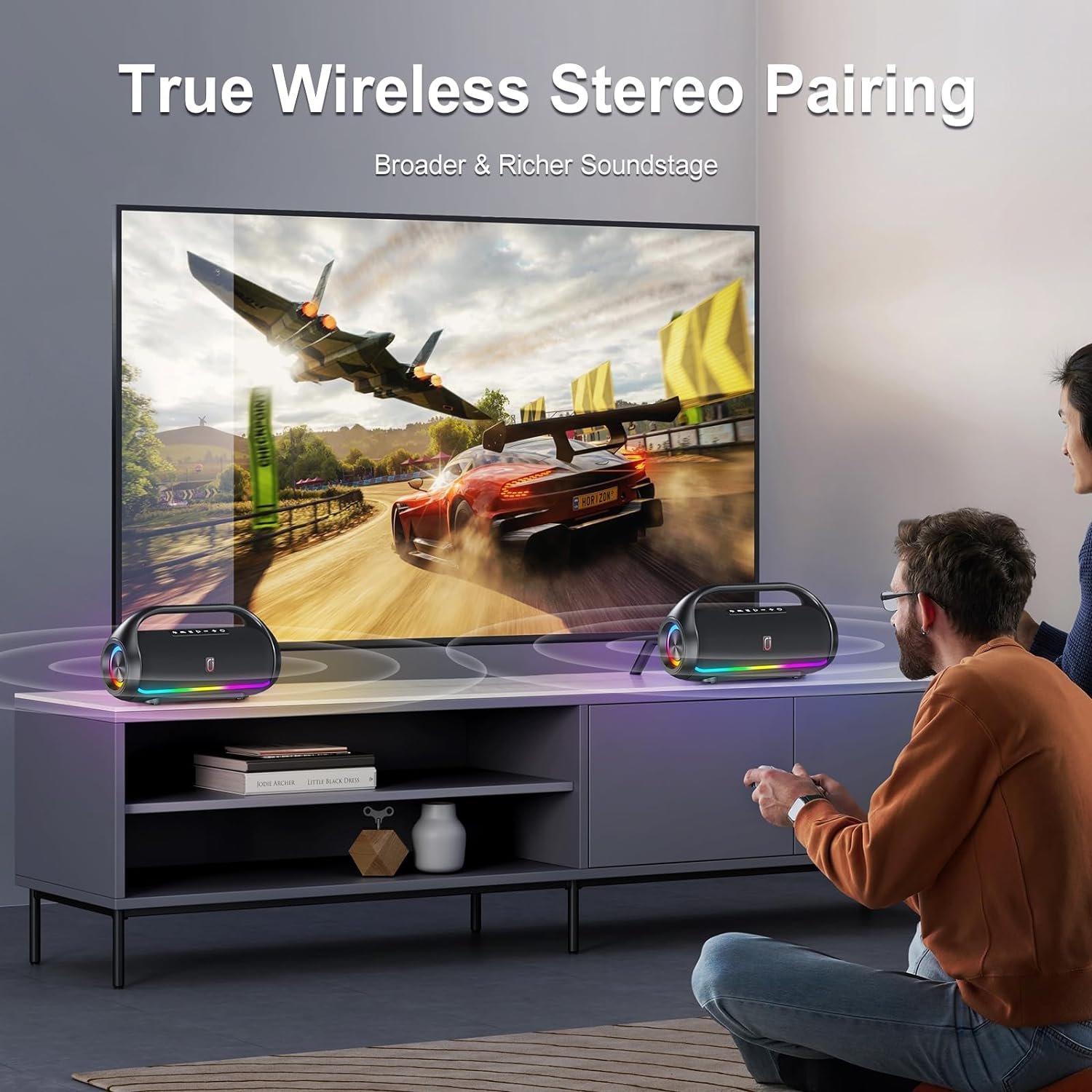 Bluetooth Speaker, IPX5 Waterproof Portable Bluetooth Speaker with Powerful Bass & LED Lights, Loud Stereo Wireless Speaker for Home Party, Beach, Outdoor Camping, Support USB/TF Card/AUX/TWS - Image 6