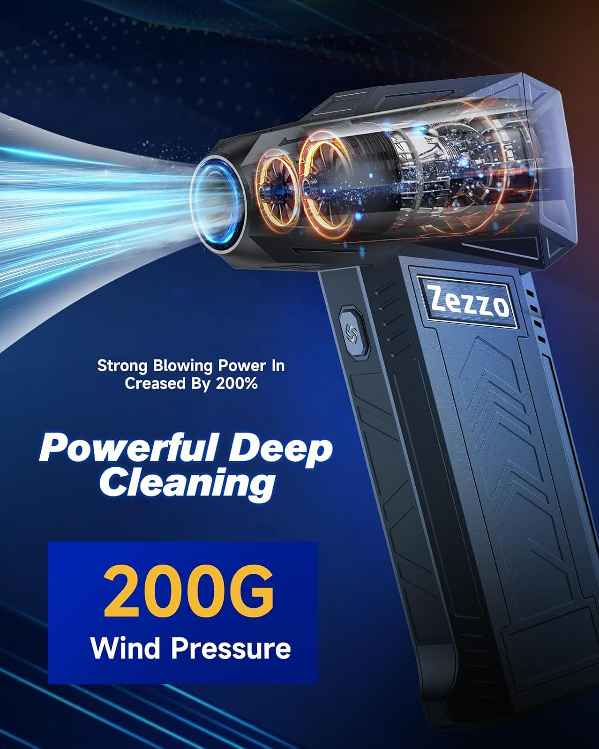 Zezzofan Compressed Air Duster,180000RPM Mini Electric Air Duster,Powerful Blower High Speed Duct Fan,3 Adjustable Rechargeable Cordless Air Broom for Keyboards Home Outdoor Dust Rain Snow Removal - Image 6