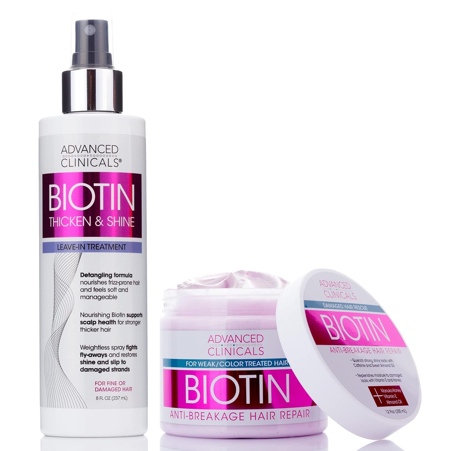 Advanced Clinicals Biotin Mask: Anti-Breakage, Split End Repair & Frizz Control, with Leave-in Conditioner - 2PC Set for Replenished, Moisturized Hair - Image 2