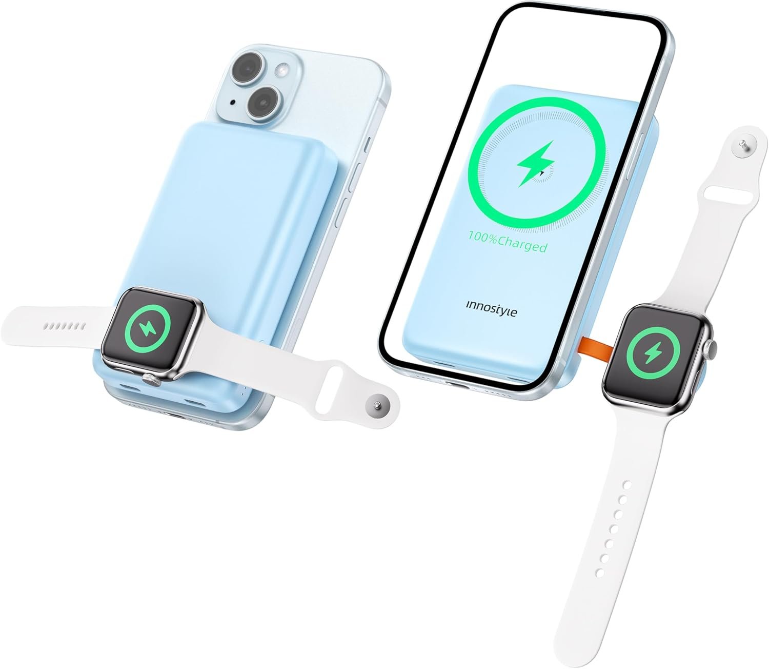 Magnetic Power Bank 4-in-1 Wireless Charger 10000mAh Portable Apple Watch Charger Slim 20W USB-C Fast Charging Battery Pack with Compatible with Magsafe, Charger for iPhone 15 14 13 12 Series-Blue - Image 2