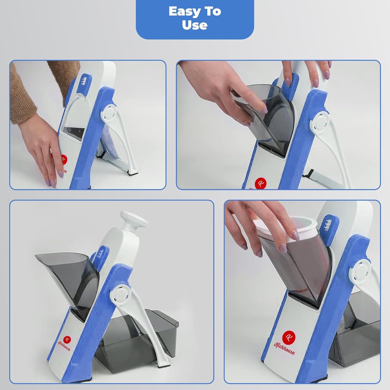 Safe Mandoline Slicer, Multifunctional Vegetable Slicer Shredder Dicer Chopper with Thickness Adjuster, 30+ Different Cutting Style (BLUE) - Image 5