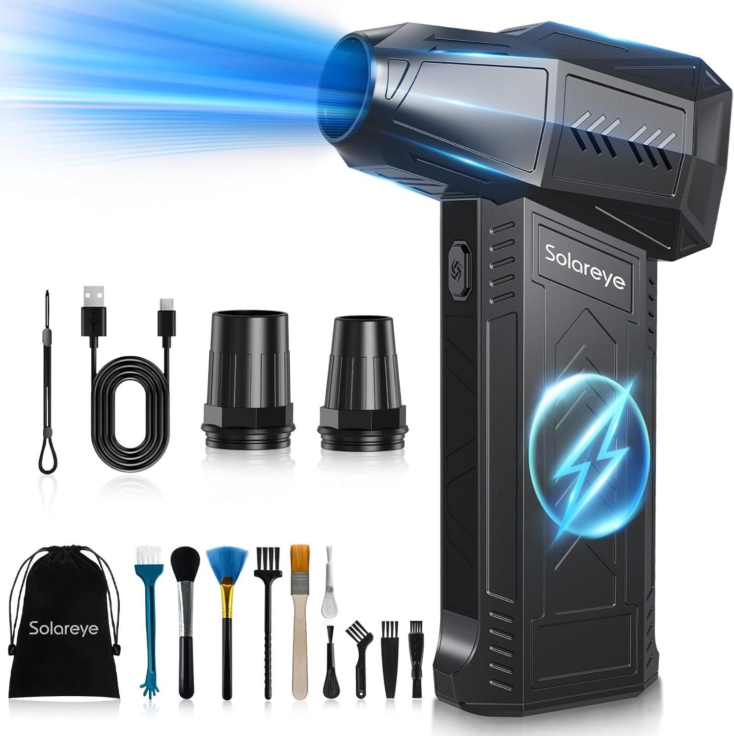 Solareye Compressed Air Duster - 180000RPM Electric Air Duster - Cordless Air Blower Rechargeable - 3 Gears Adjustable Jet Dry Blower with Brushless Motor for Cleaning Keyboard, PC, Car, Home, Outdoor - Image 2