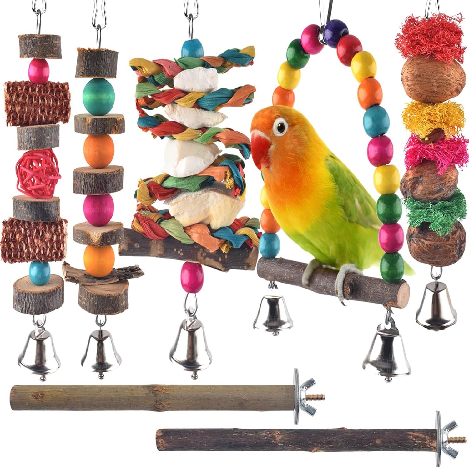 Bissap Bird Chew Toys, 7 Packs Parakeet Natural Wood Toys Parrot Hanging Cage Toy Bird Perch Stand for Small Bird Conure Cockatiel Parrotlet Lovebird Budgie - Image 2