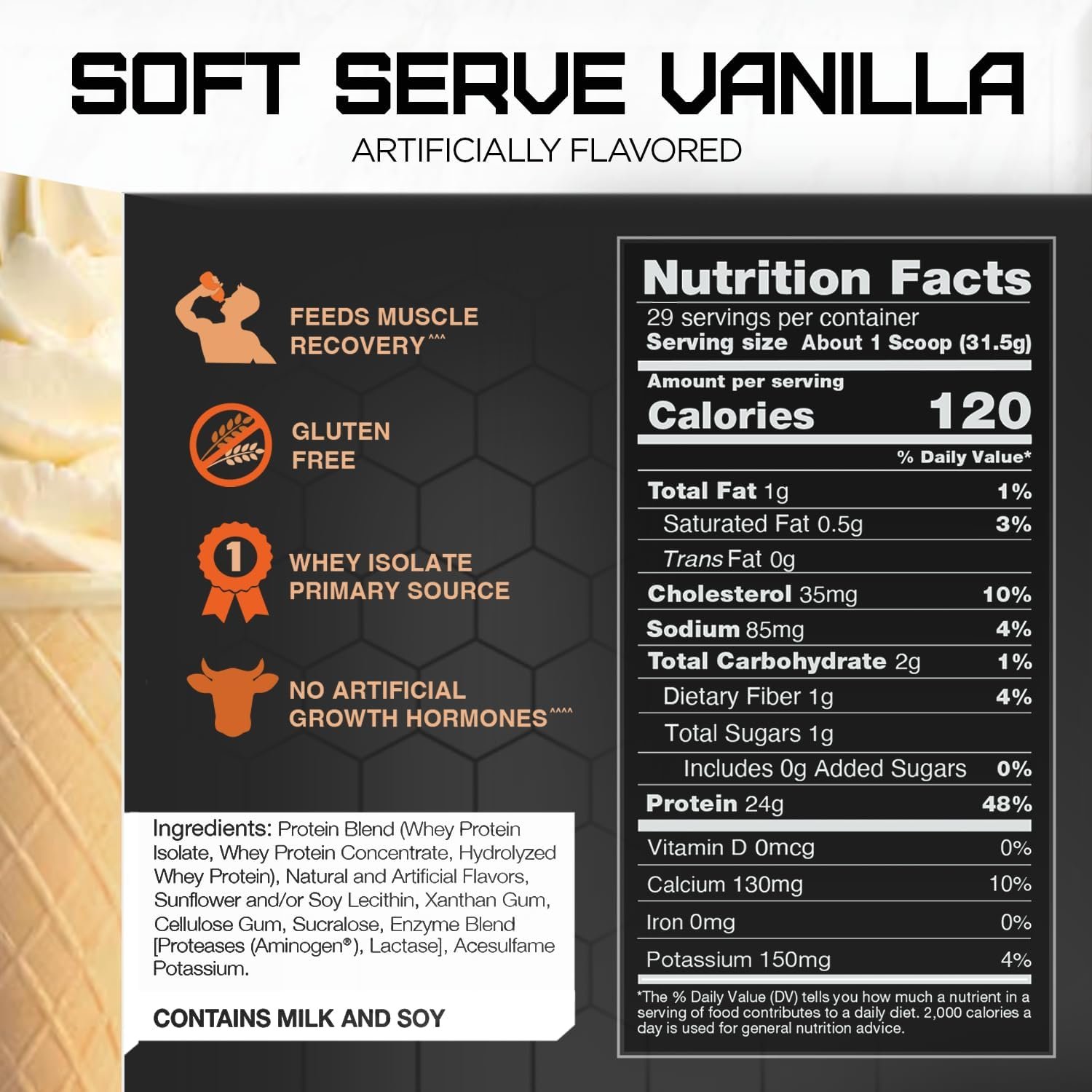 Rivalus Rivalwhey – Soft Serve Vanilla 2lb - 100% Whey Protein, Whey Protein Isolate Primary Source, Clean Nutritional Profile, BCAAs, No Banned Substances, Made in USA - Image 5