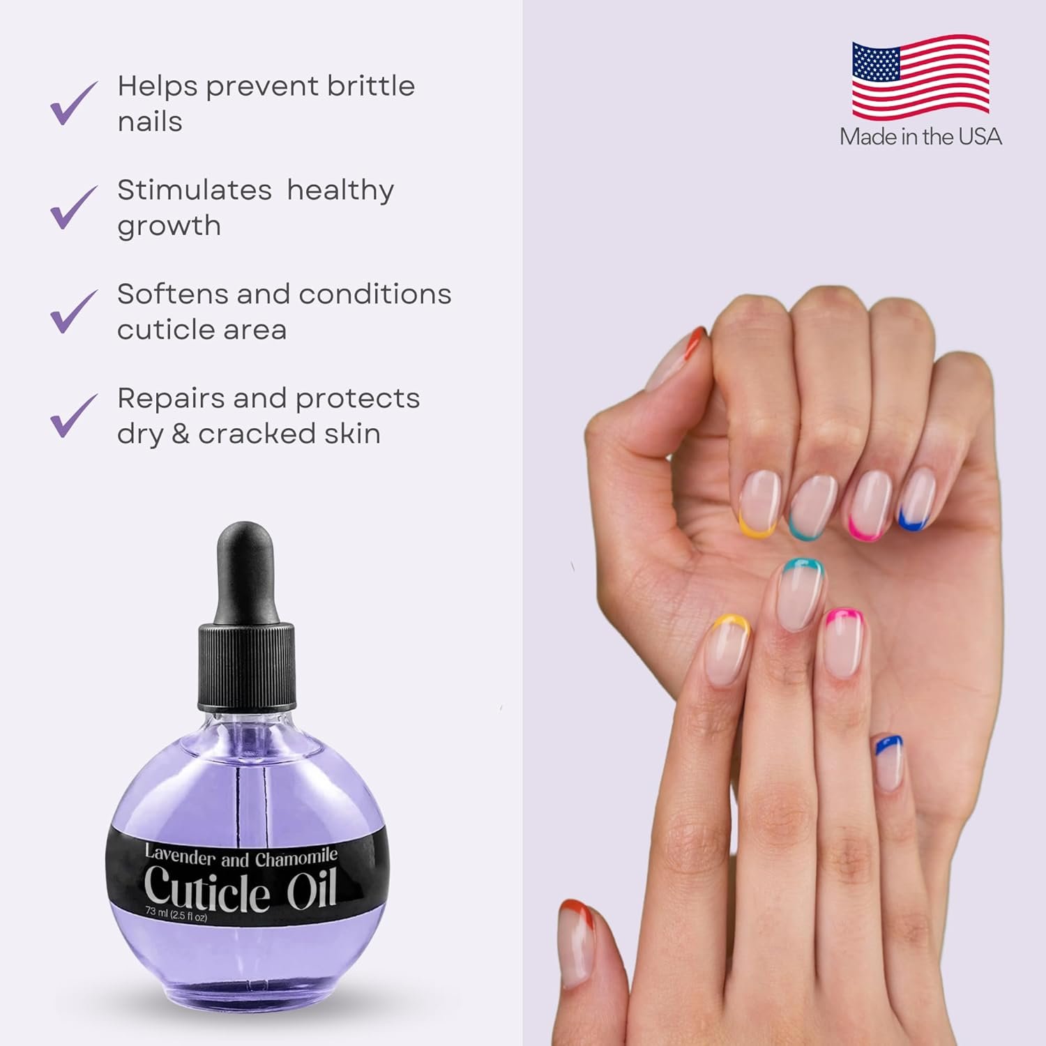 C CARE Cuticle Oil For Nails - Levender and chamomile Nail Oil - Moisturizes and Strengthens Nails and Cuticles - Dropper & Brush included - Large 2.5 oz bottle - Image 3