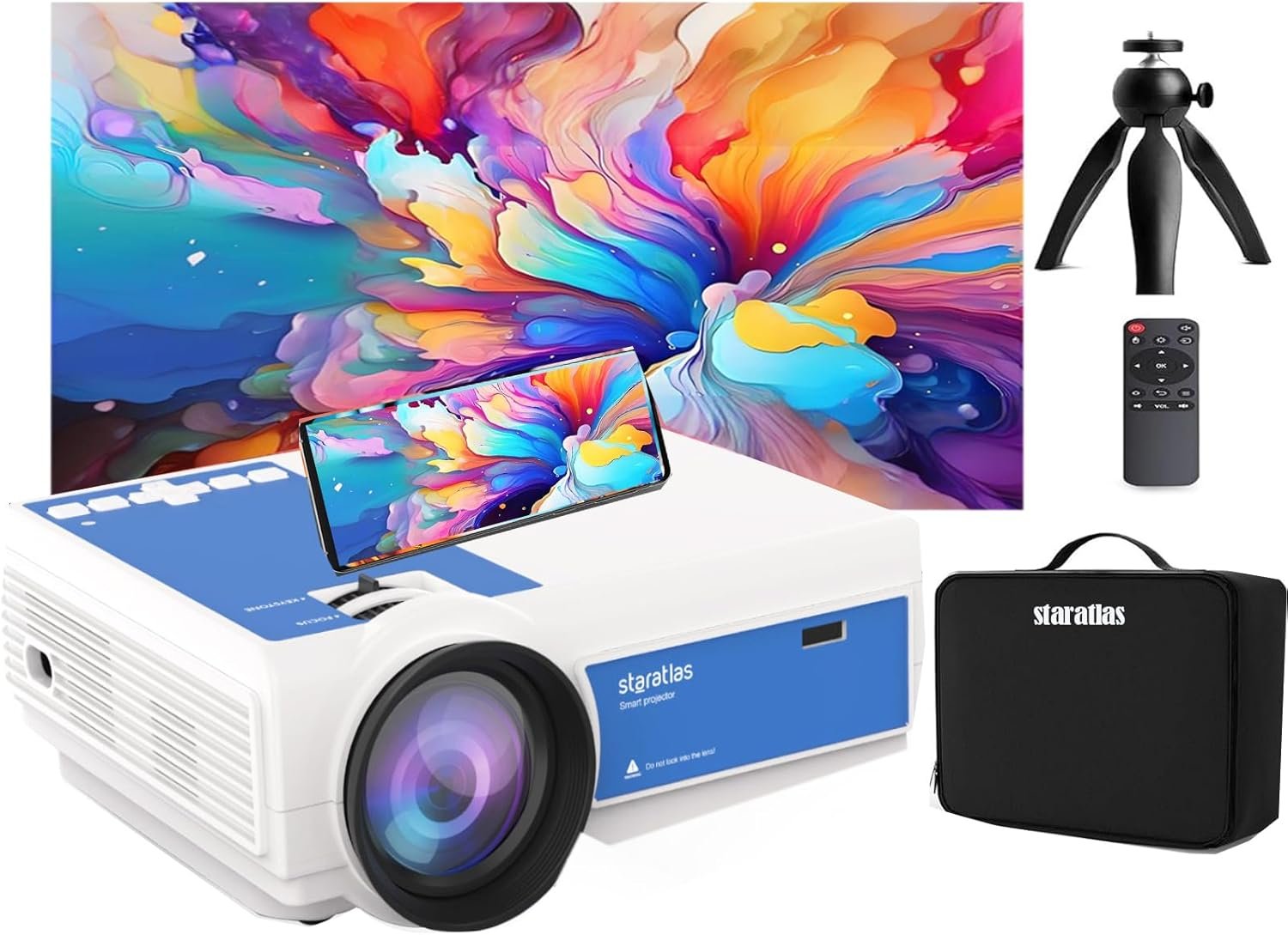 Projector with Wifi and Bluetooth,Staratlas Native Resolution 1080P,Tv Projector for Bedroom,Support Screen Mirror,Mini Portable Projector,12000L,Movie Projector Indoor (Bundle white-blue) - Image 9