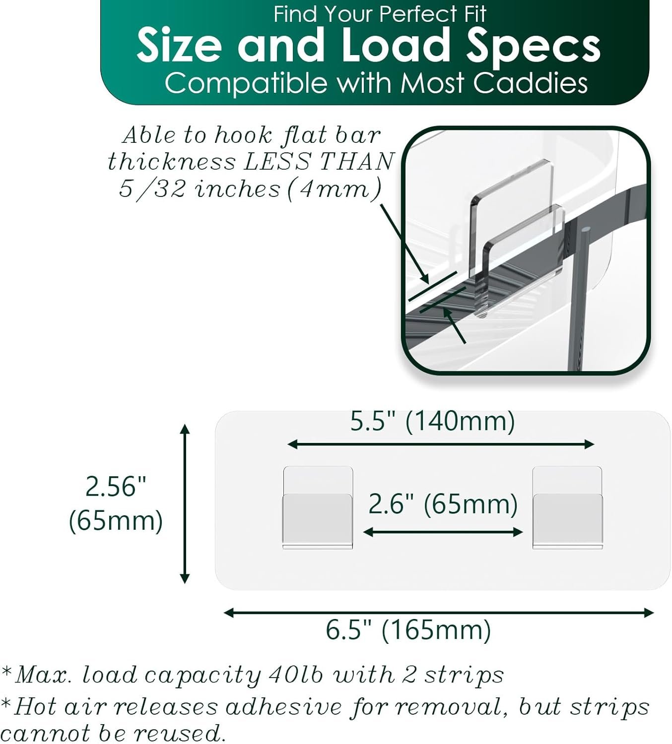 Shower Caddy Adhesive Replacement, Shower Shelf Adhesive, Shower Adhesive Strips, Adhesive Stickers Transparent 2 Flat Hooks 6 1/2" 6 Pack - Image 5