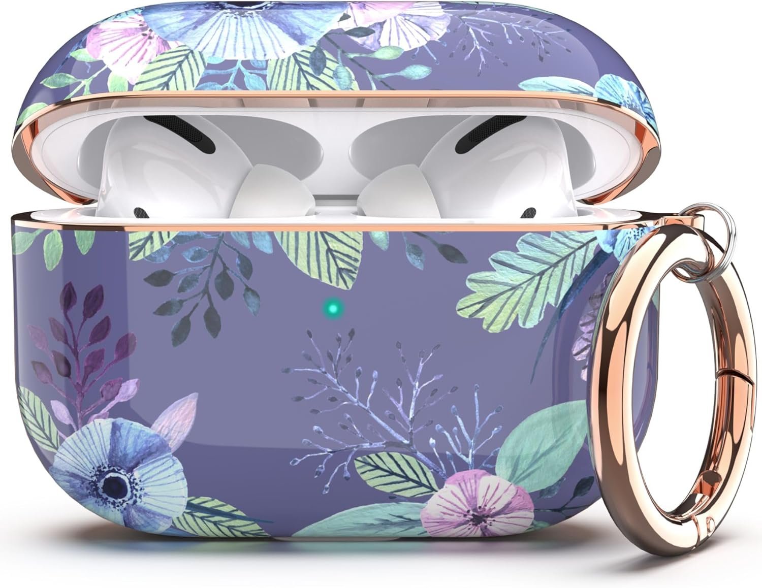 TATOFY Case Cover for AirPods Pro 2019,Stylish AirPods Pro Case for Women Girls, Flower Patterns Protective Hard Case with Clip (Purple) - Image 2