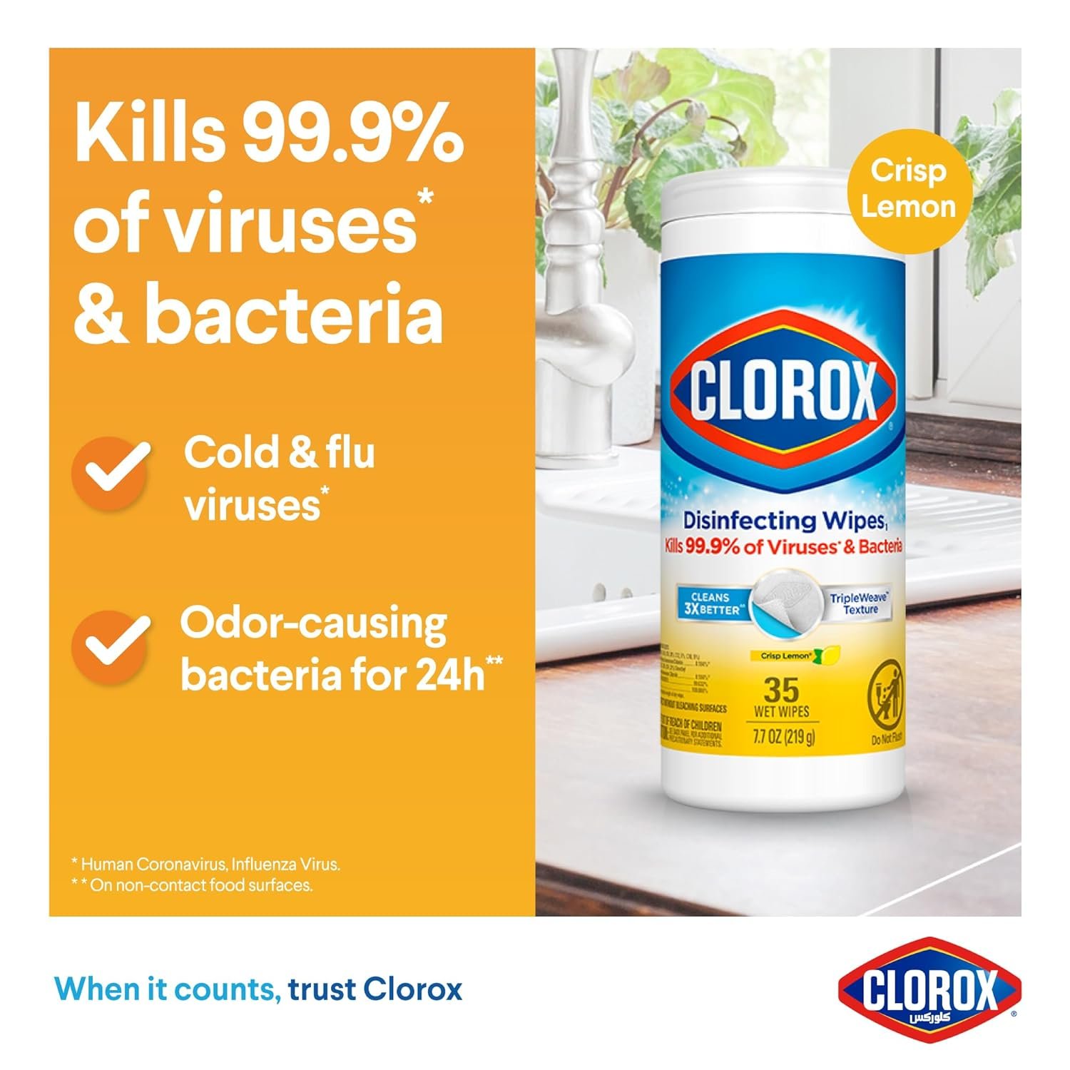 Clorox Disinfecting Wipes, Bleach Free Cleaning Wipes - Crisp Lemon, 35 Count - Image 3