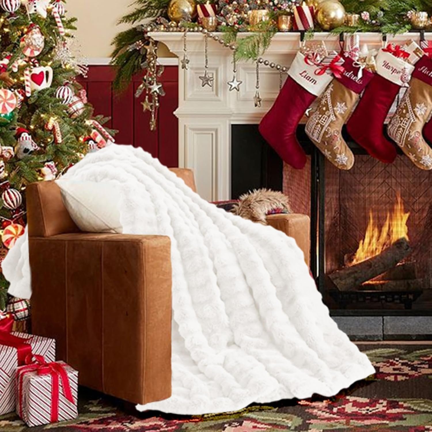 Faux Fur White Throw Blacket for Couch - Super Soft Heavy Flufyy Thick Bubble Throw Blankets for Bed Bedroom Living Room Farmhouse Sofa Chair Fall Winter Warm, 50x60 Inch - Image 3