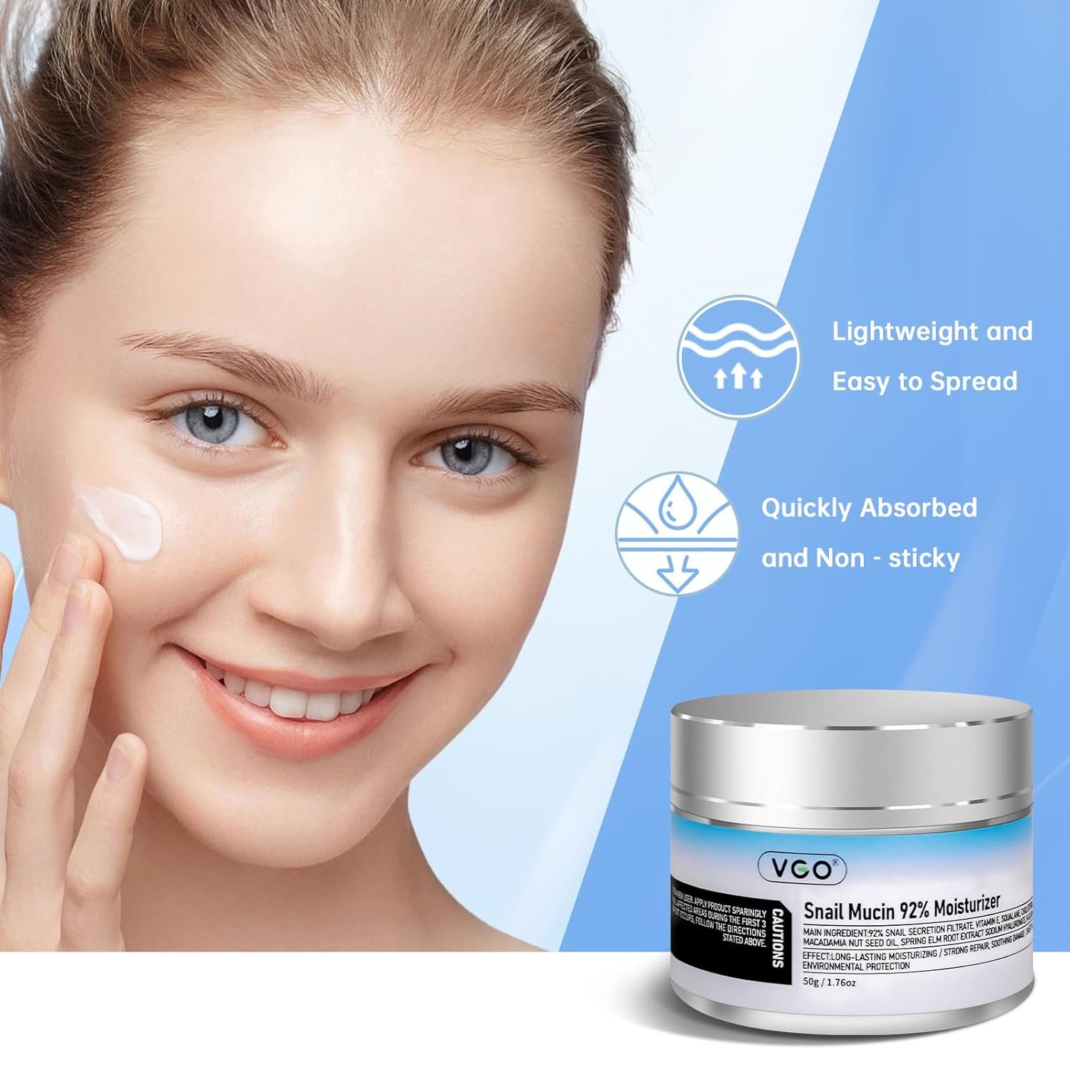 VGO Snail Mucin 92% Moisturizer Daily Face Moisturizer Hydrating Repair Face Gel Cream for Dry & Sensitive Skin, All Skin Types 50g / 1.76oz - Image 6