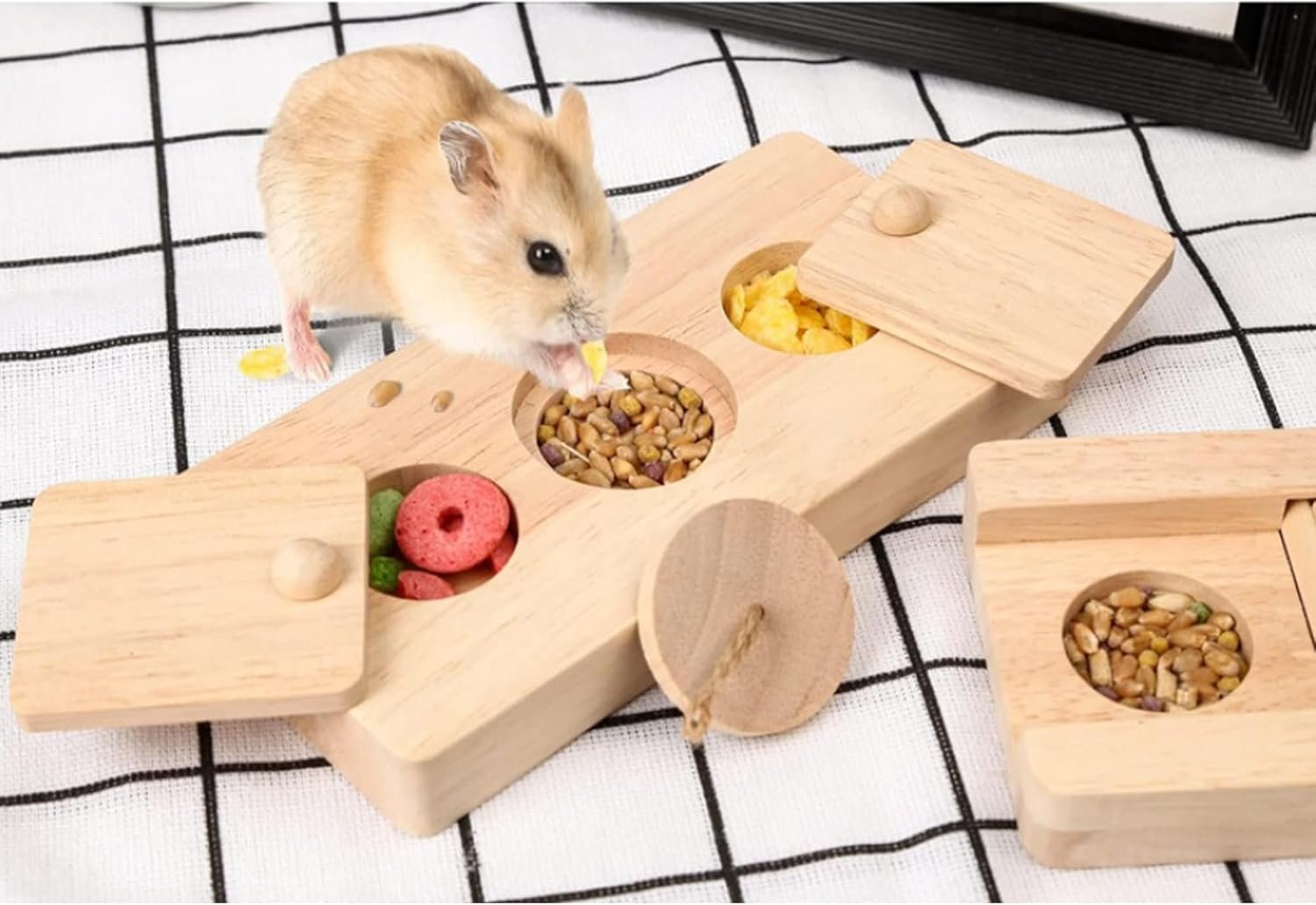 HLMOptimo Guinea Pig Foraging Toys, 6 in 1 Hamsters Wooden Interactive Enrichment Toys, Treat Dispenser for Small Animal Funny Toys, for Rabbits, Bunny, Chinchillas, Rats and Gerbils - Image 5