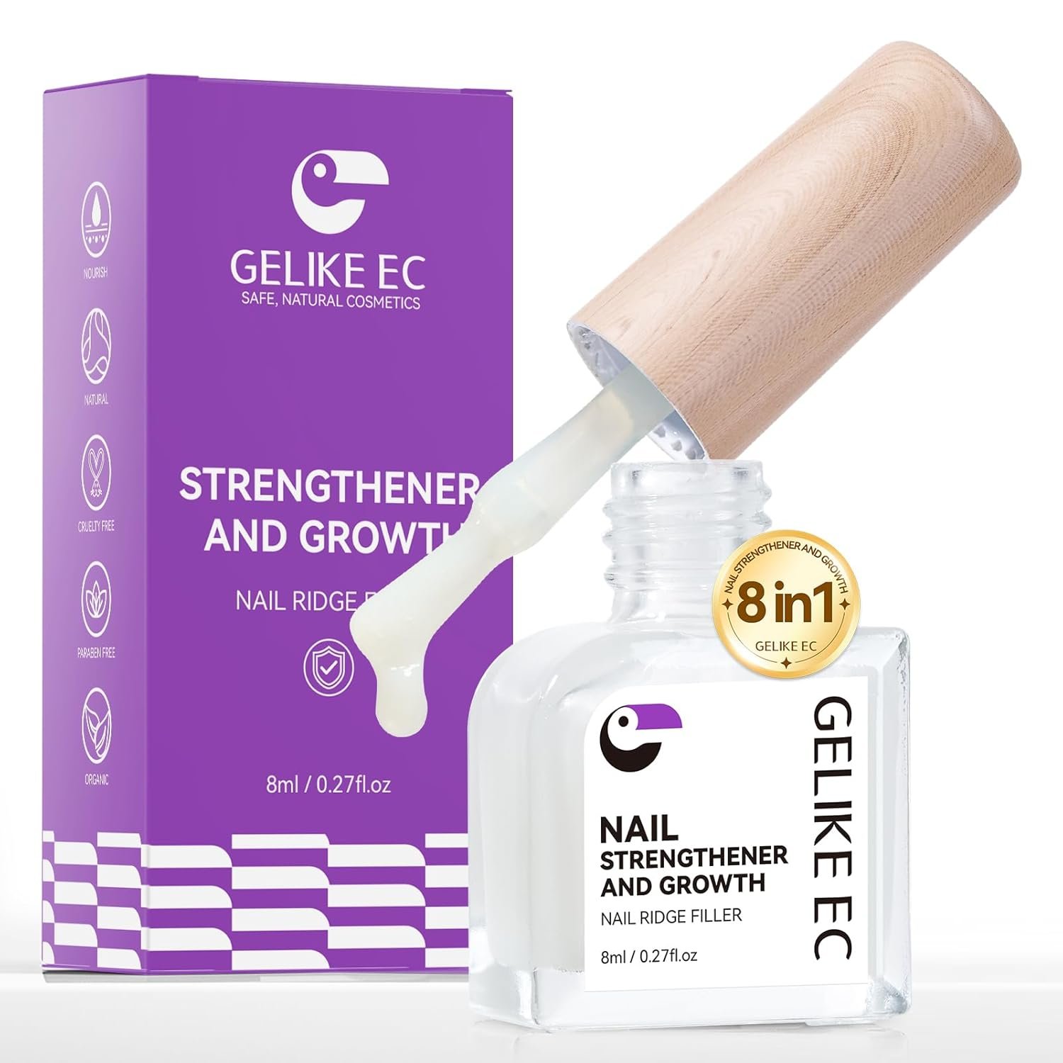 Gelike EC Nail Ridge Filler: Natural Nail Growth Treatment for Weak and Damaged Nails, Protein Nail Hardener for Home Salon Work, Light Milky Wihte - Image 2