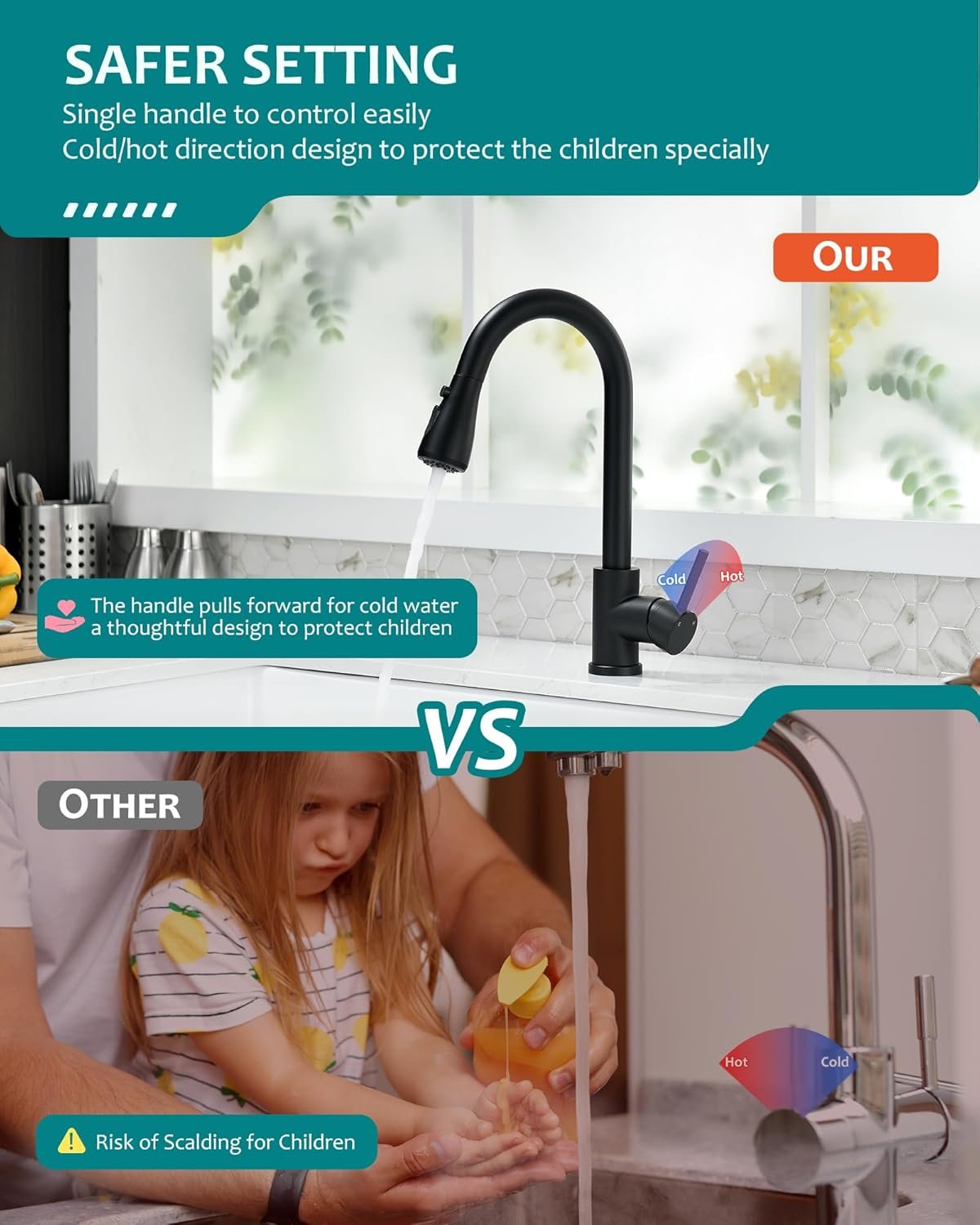 Black Kitchen Faucet with Pull Down Sprayer for RV Sink, VFAUOSIT Kitchen Sink Faucet Stainless Steel Laundry Single Handle Pull Out Kitchen Faucets Matte Black, Grifo para Fregaderos de Cocina - Image 4