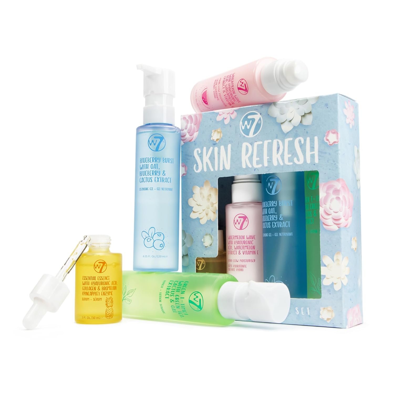 W7 Skin Refresh Essential Skincare Set - 4-Step Daily Routine Gift Set, Contains: Hydrating Cleanser, Soothing Toner, Anti-Ageing Serum and Repairing Moisturizer, Suitable For All Skin Types - Image 2