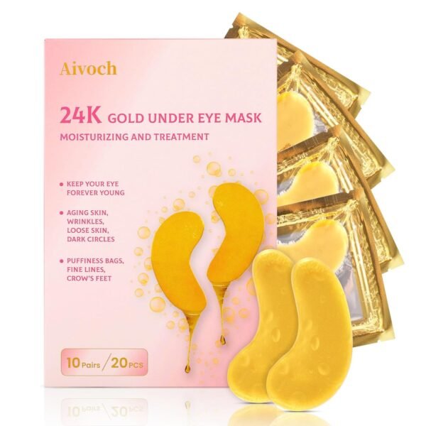 10Pairs 20Pcs 24K Gold Under Eye Patches, Collagen Eye Masks for Dark Circles and Puffiness, Reduce Wrinkles and Puffy Eyes, Refresh Your Skin, Women Skincare Eye Treatment Products - Image 2