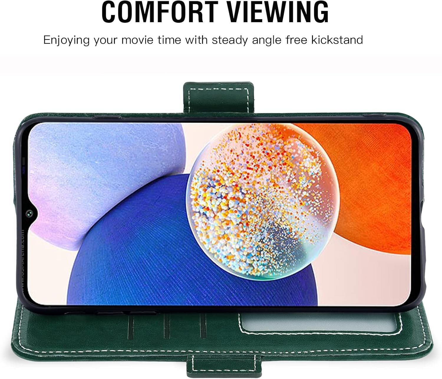 Asuwish Phone Case for Samsung Galaxy A14 5G Wallet Cover with Tempered Glass Screen Protector and Leather Flip Credit Card Holder Stand Flower TPU Cell Accessories A 14 4G 14A G5 Women Men Dark Green - Image 4