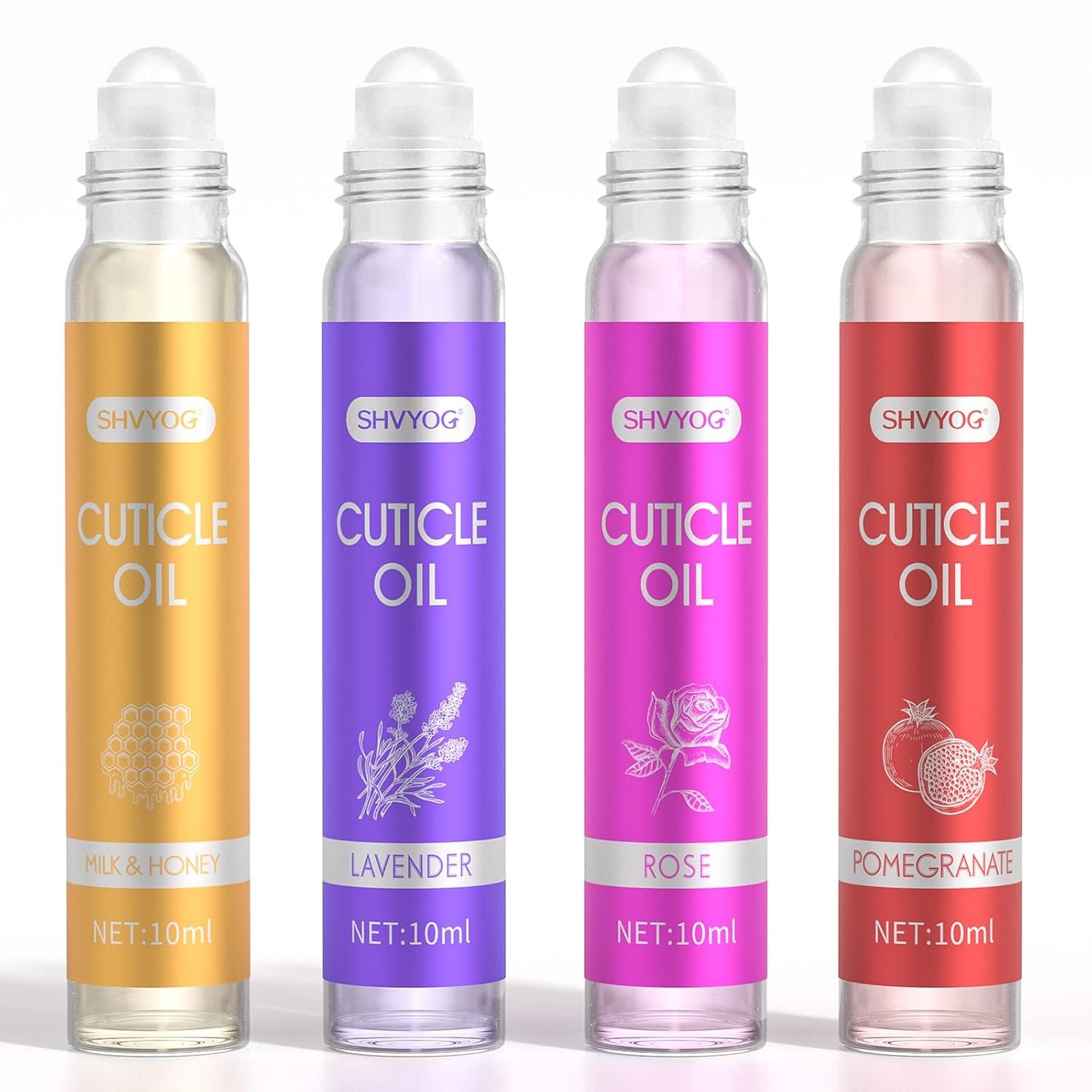 SHVYOG Cuticle Oil, Cuticle Oil for Nails, Nail Oil Treatment for Damaged Nails, Cuticle Oil Pen Nail Strengthener Hydrating Oil for Cuticle Care- Milk & Honey, Pomegranate, Rose, Lavender (4 * 10ml) - Image 10