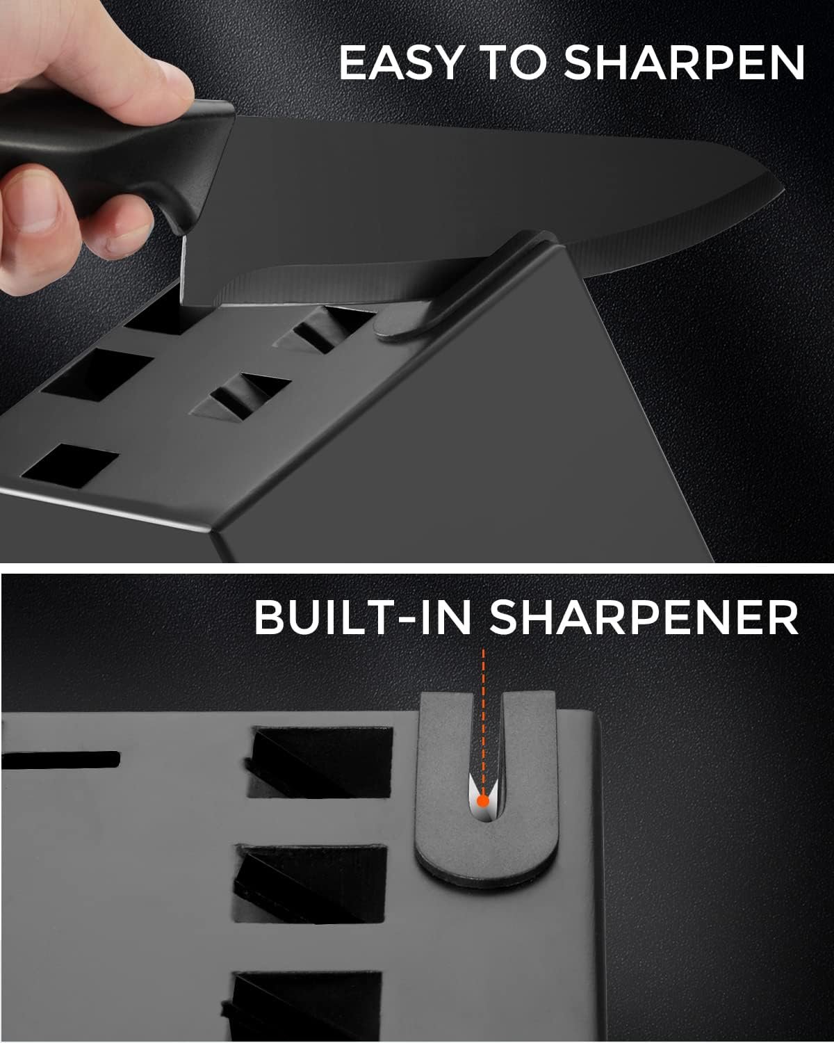 syvio Block Knife Set, 15 Pcs Kitchen Knife Set with Block and Sharpener, with Heavy Poultry Shears and 6pcs Serrated Steak Knives Razor-Sharp, Stainless Steel, Lightweight, Anti-Slip Handle - Image 4