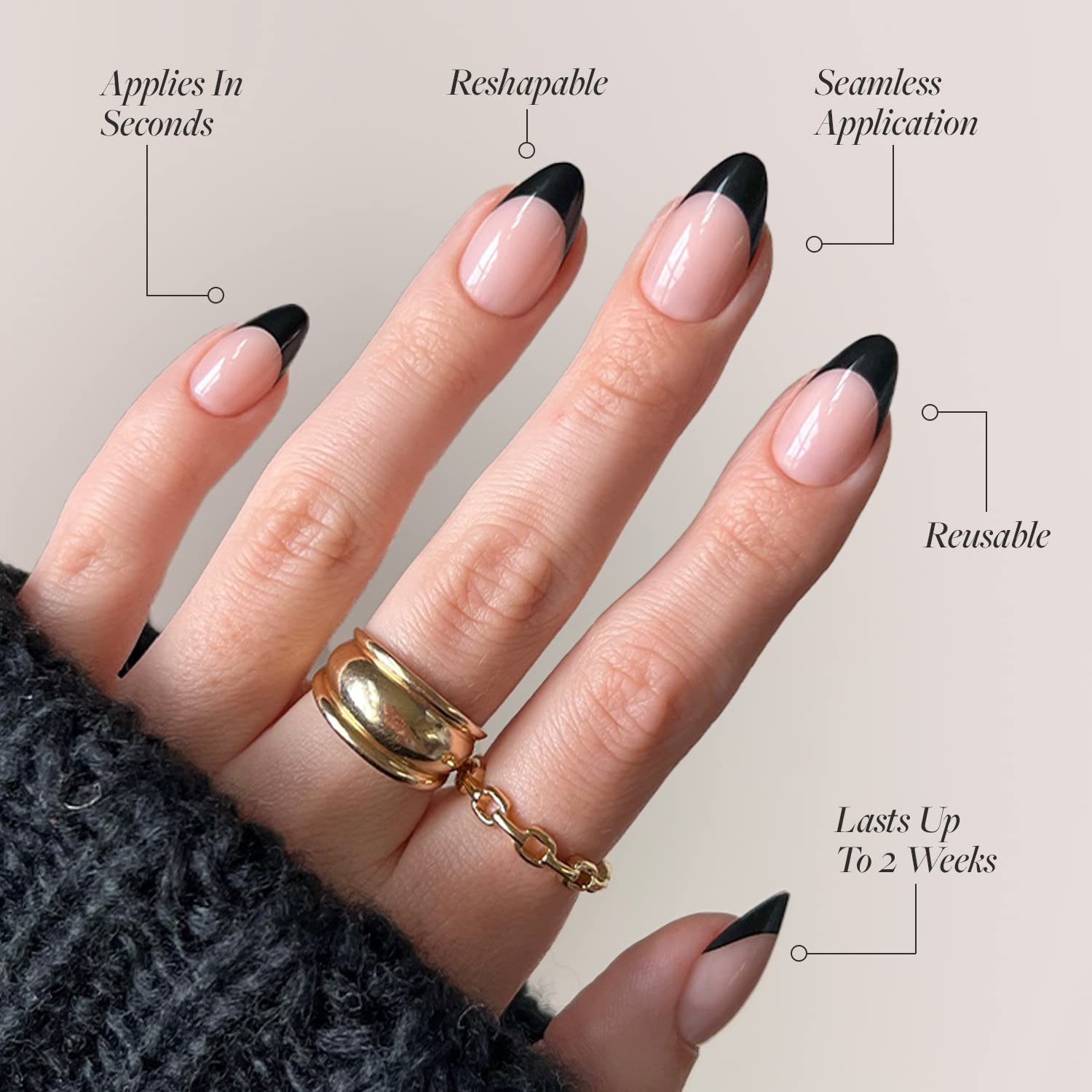 Glamnetic Press On Nails - Caviar | Semi-Transparent, Short Almond Nails, Reusable | 15 Sizes - 30 Nail Kit with Glue - Image 4