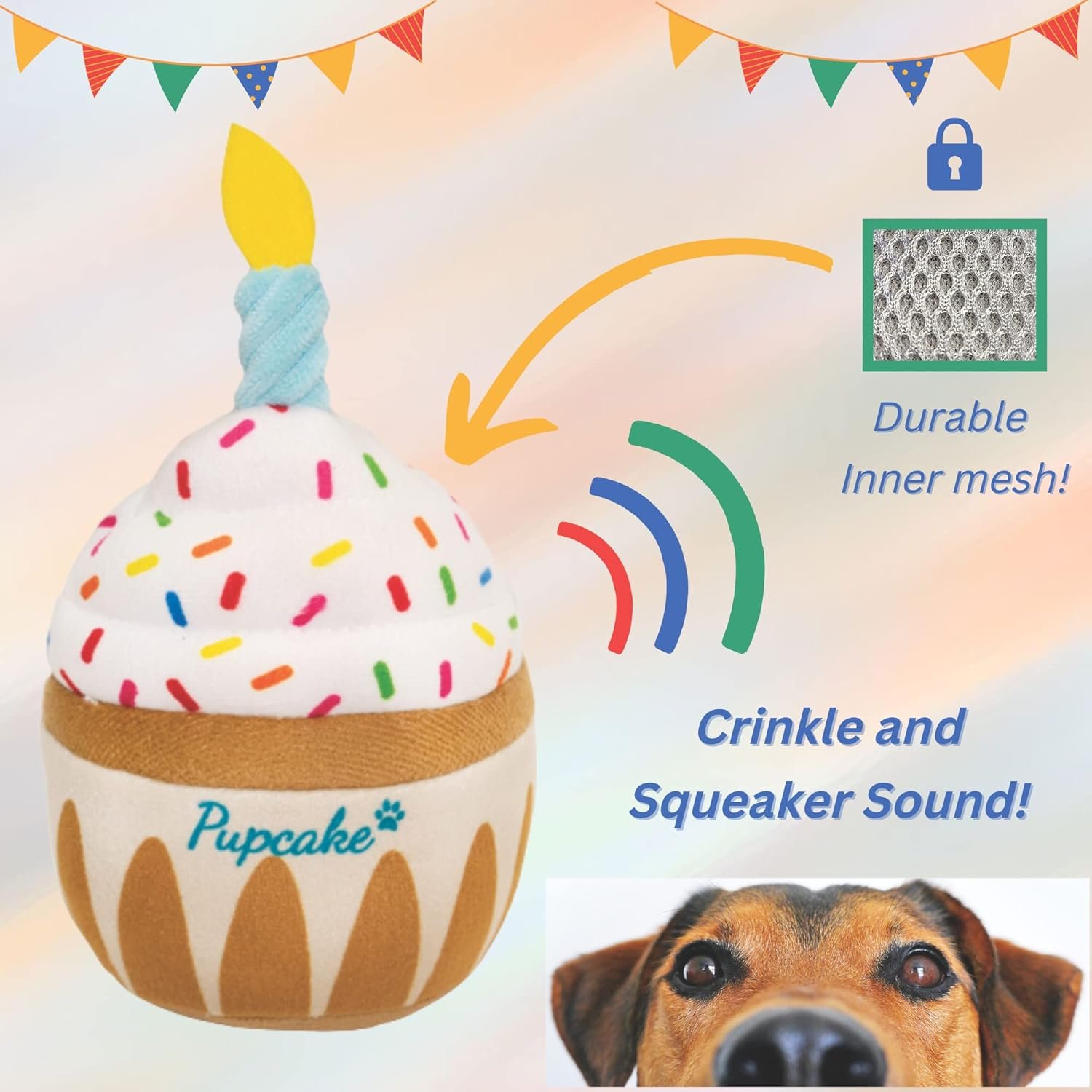 Nestpark Dog Birthday Toy - Pup Cake Puppy Cupcake Plush Squeak and Crinkle Gift - Image 5