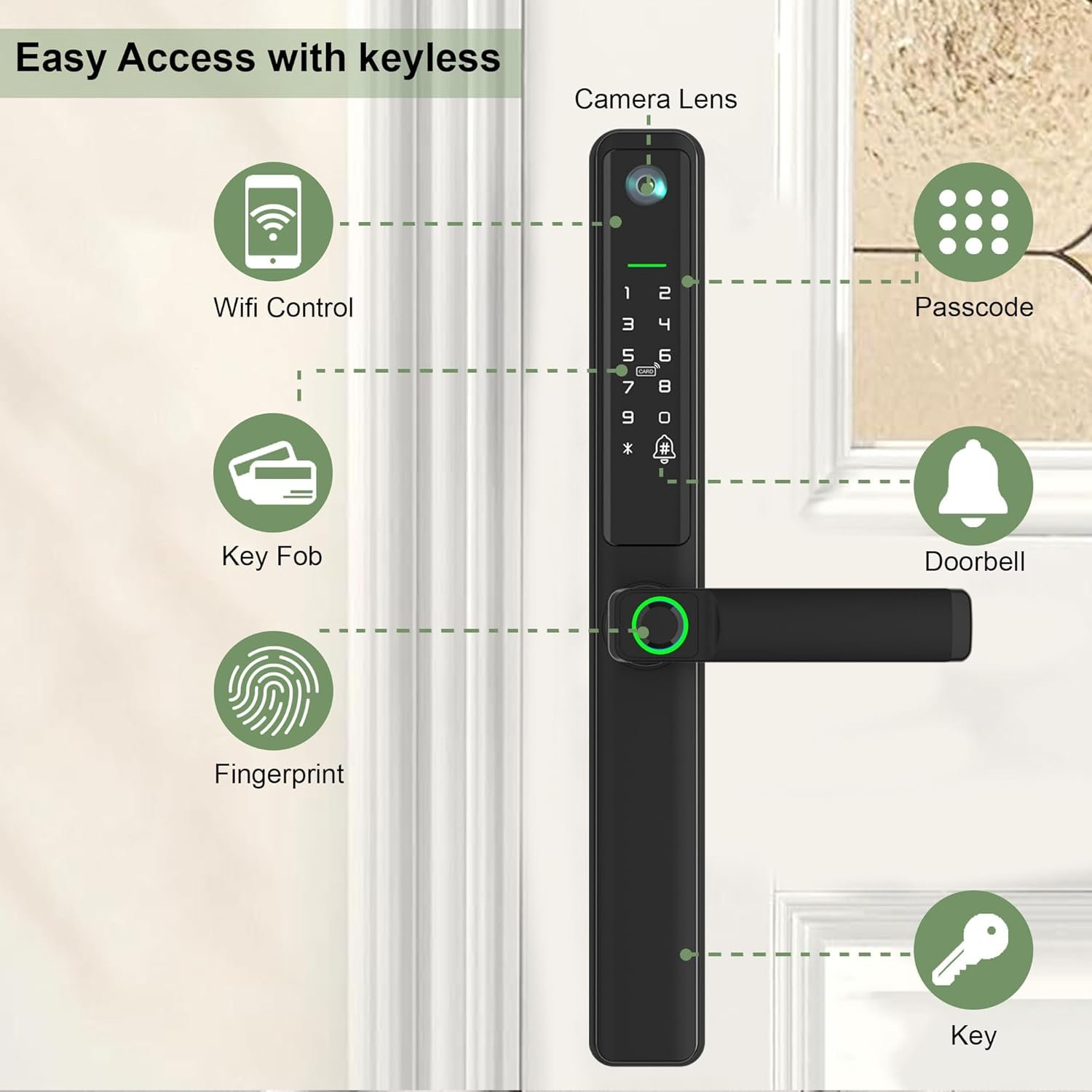 Smart Door Lock with Camera, Electric Lock for Front Door, Mortise Door Lock with Handle, Electronic Door Lock with Doorbell, keyless Door Entry, Fingerprint, Code, IC Card, Key, WiFi, APP - Image 6