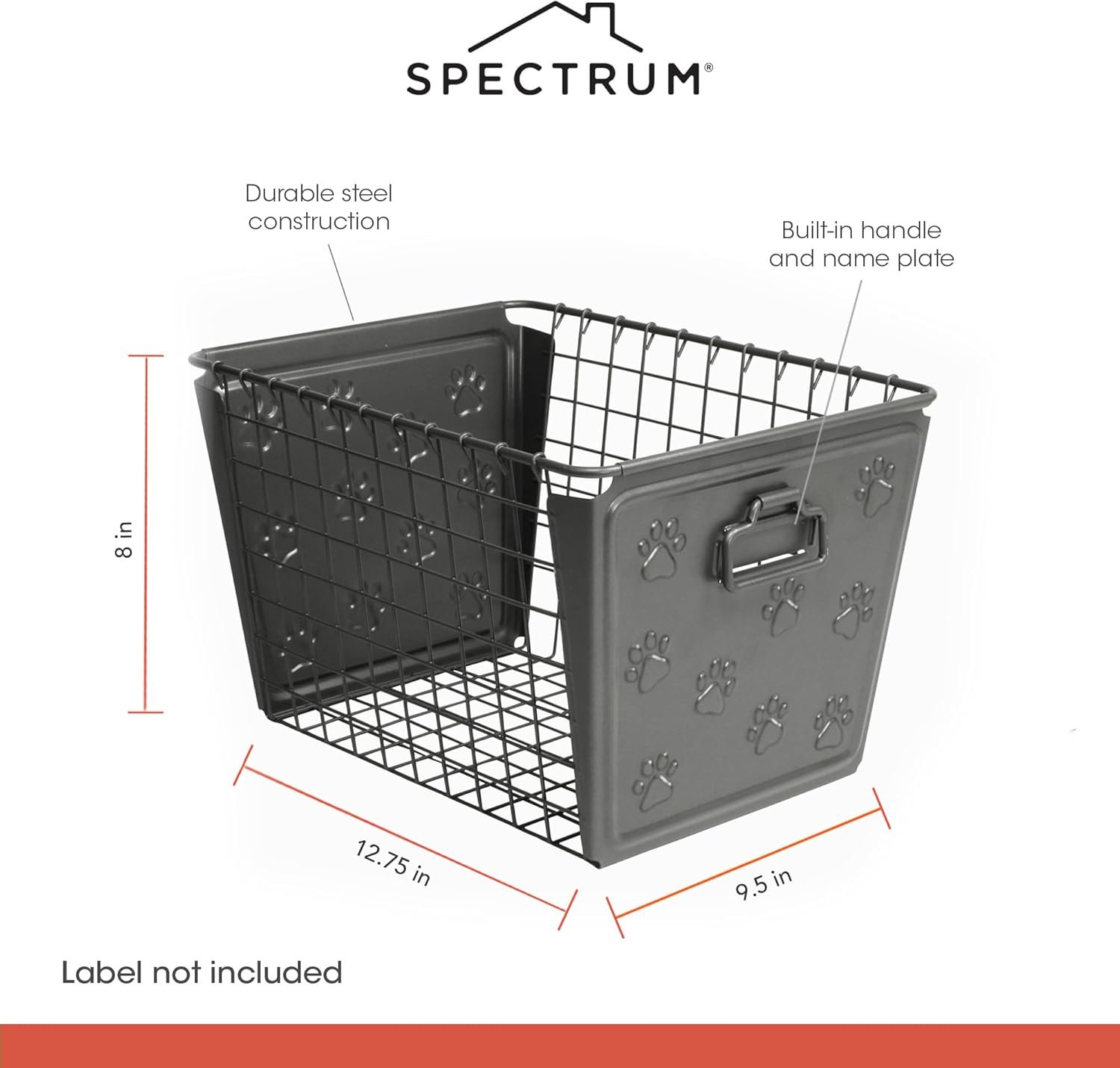 Spectrum Diversified Paws Macklin Basket Steel Bin with Cute Pawprint Design, Pet Accessory Rust-Resistant Finish, Cat & Dog Toy Organization & Storage, Medium, Industrial Gray - Image 7