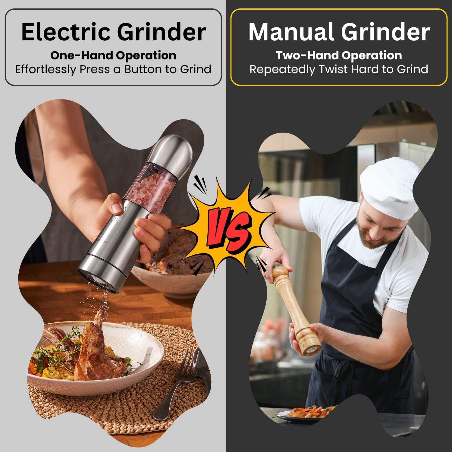 COSPRO 3-in-1 Wireless Charging Electric Salt and Pepper Grinder Set, Rechargeable Automatic Stainless Steel Spices Mill Set - One-Hand to Operate, Adjustable Coarseness, Easy Cleaning - Image 7