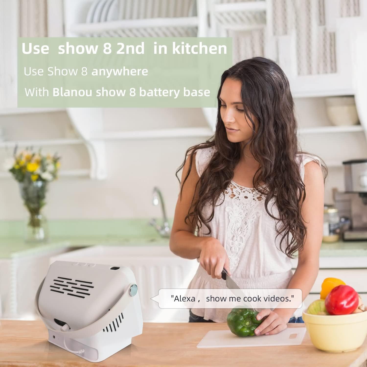 Battery Base for Show 8 1st & 2nd, Portable Show 8 Charger, Xiaodu Smarts Speaker Battery Stand 15600mAh, 9.5 Hours Work Time Protector with Handle,White(Not Include Show 8)… - Image 3