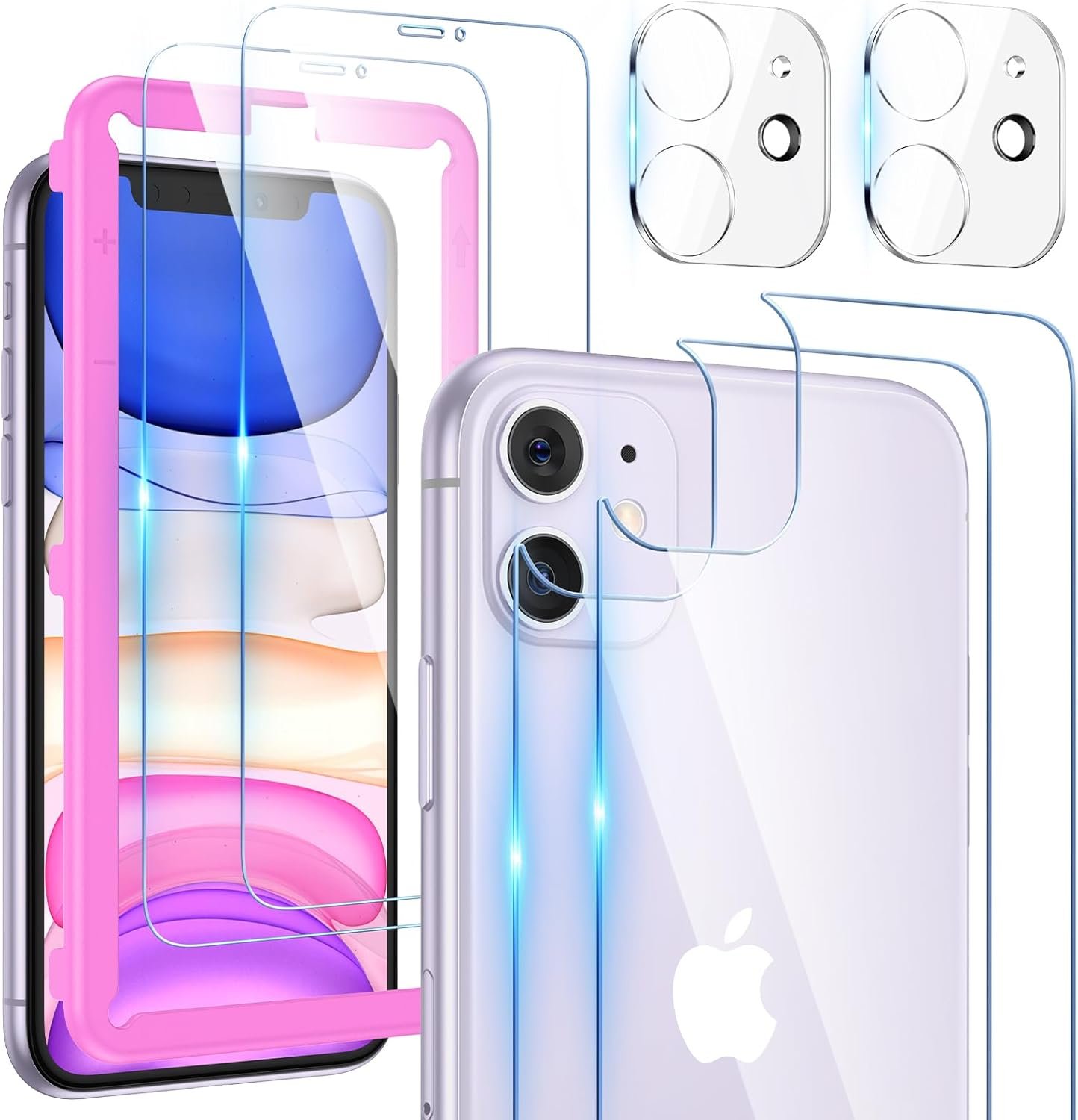 Maxdara [6 in 1 for iPhone 11 Screen Protector (6.1 inches), 2 Pack iPhone 11 Back Screen Protector with 2 Pack Front Screen Protector and Camera Lens Protector, 9H Hardness, Ultra HD - Image 2