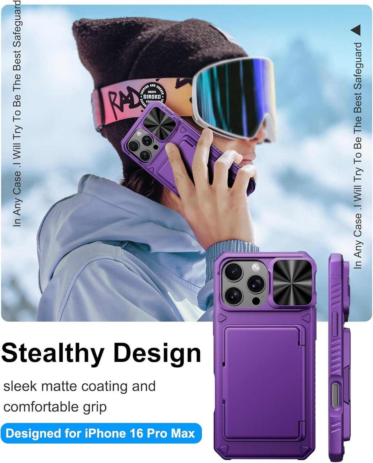 for iPhone 16 Pro Max Wallet Case with Camera Cover, Built-in Card Holder (4-5 Cards), Military Grade Protection, Heavy Duty Women Men Protective Phone Case for iPhone 16 Pro Max, Dark Purple - Image 8