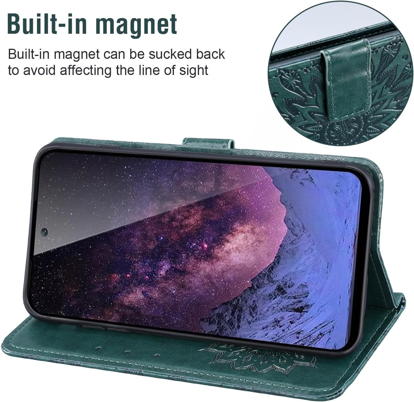 Phone Case for Cricket Outlast U680AC / AT&T Jetmore (2023) Wallet with Tempered Glass Screen Protector and Sunflower Leather Slim Flip Cover Card Holder Stand Cell Accessories ATT 4G Men Dark Green - Image 4