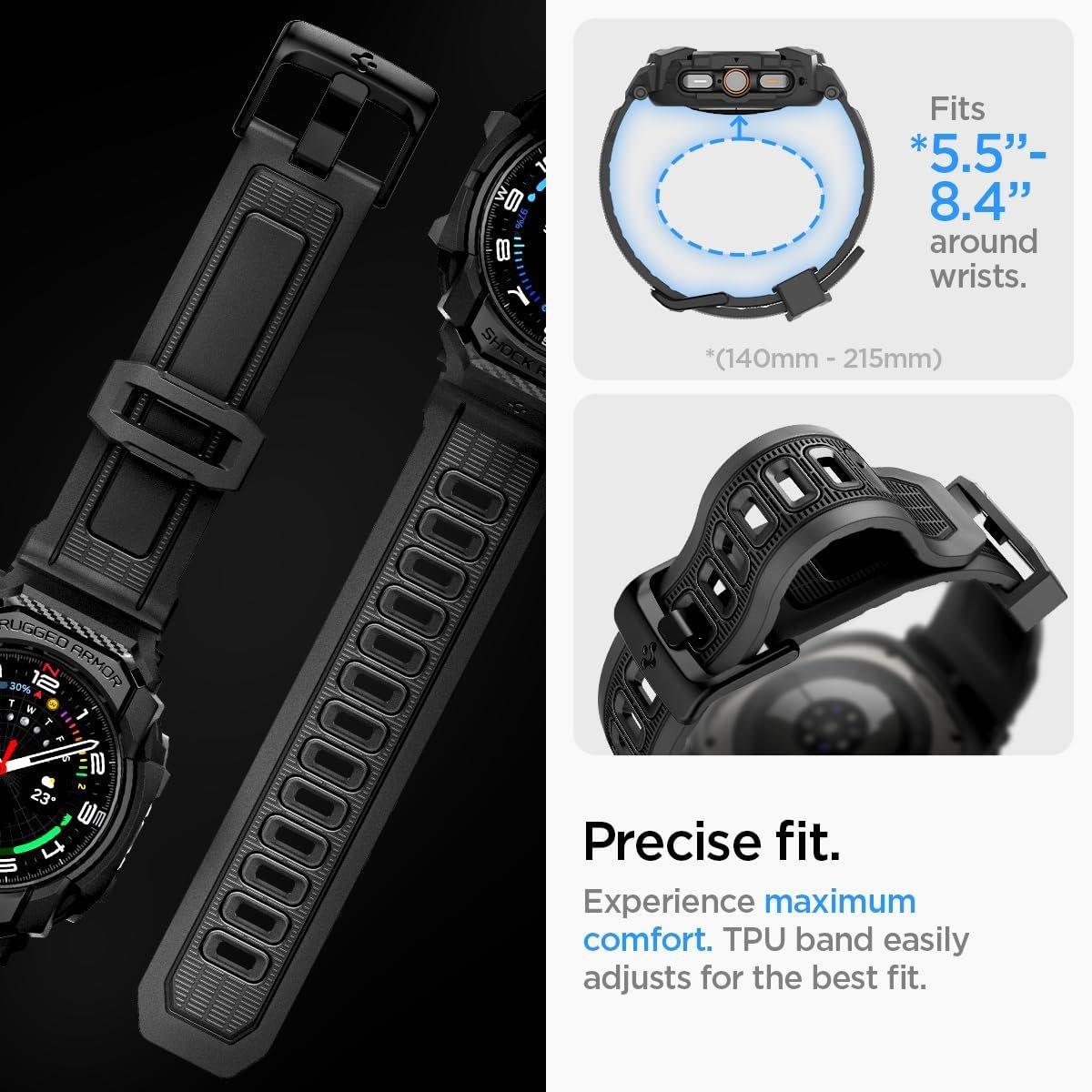 Spigen Rugged Armor Pro Designed for Samsung Galaxy Watch Ultra 47mm Case with Band, Rugged Galaxy Watch Ultra Band with Protective Case (2024) - Matte Black - Image 7