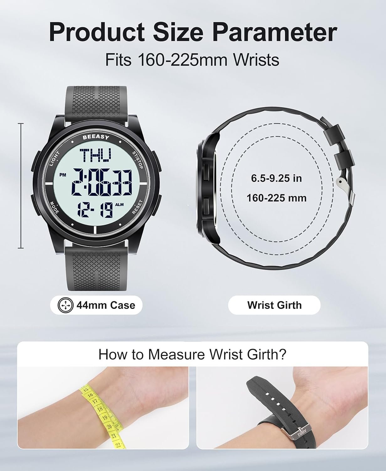 Beeasy Digital Watch Waterproof with Stopwatch Alarm Countdown Dual Time, Ultra-Thin Super Wide-Angle Display Digital Wrist Watches for Men Women - Image 7