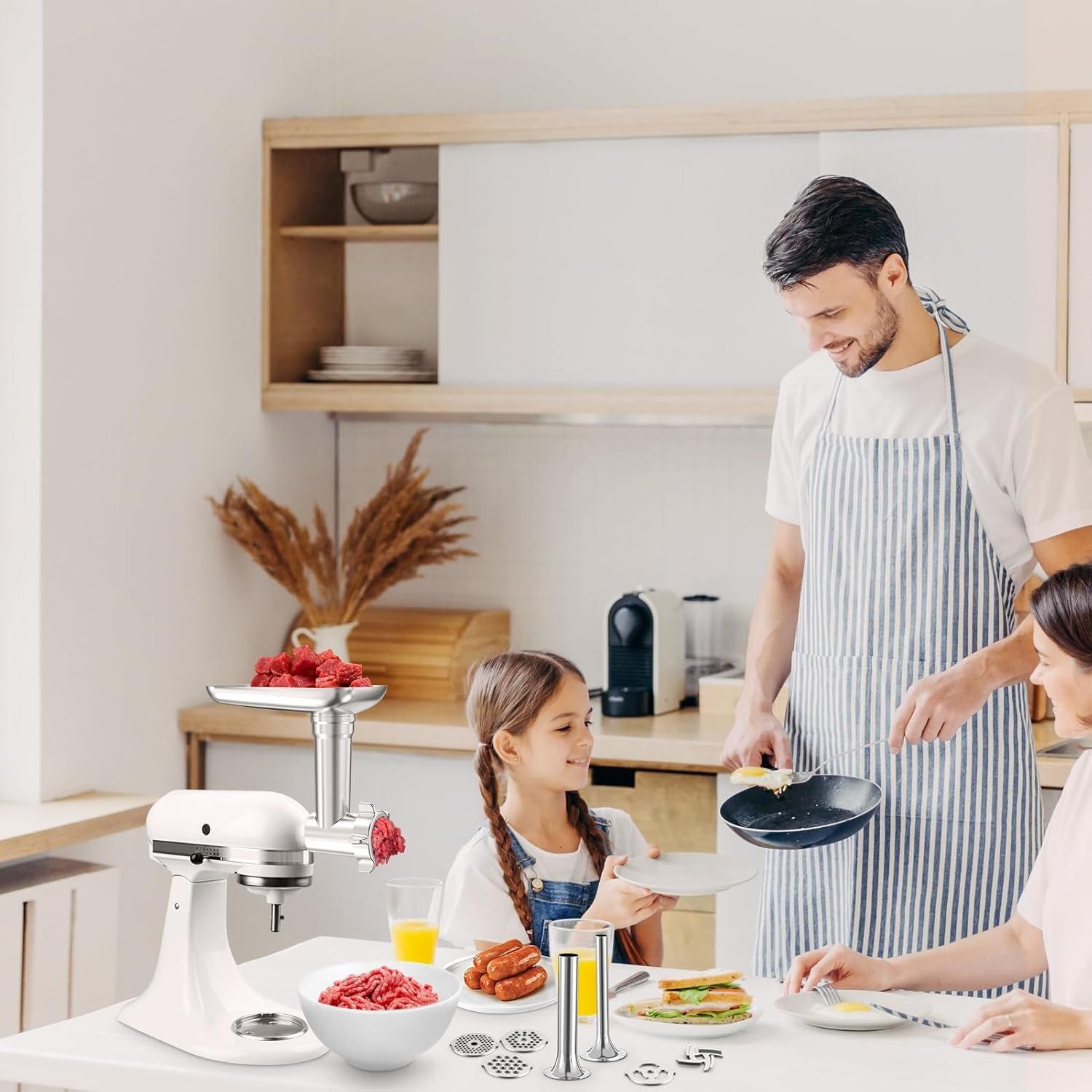 Metal Food Grinder Attachment for KitchenAid Stand Mixers, Meat Grinder Accessories Including Sausage Stuffer Tubes & Holder, Grinding Plates, Grinding Blades - Image 7