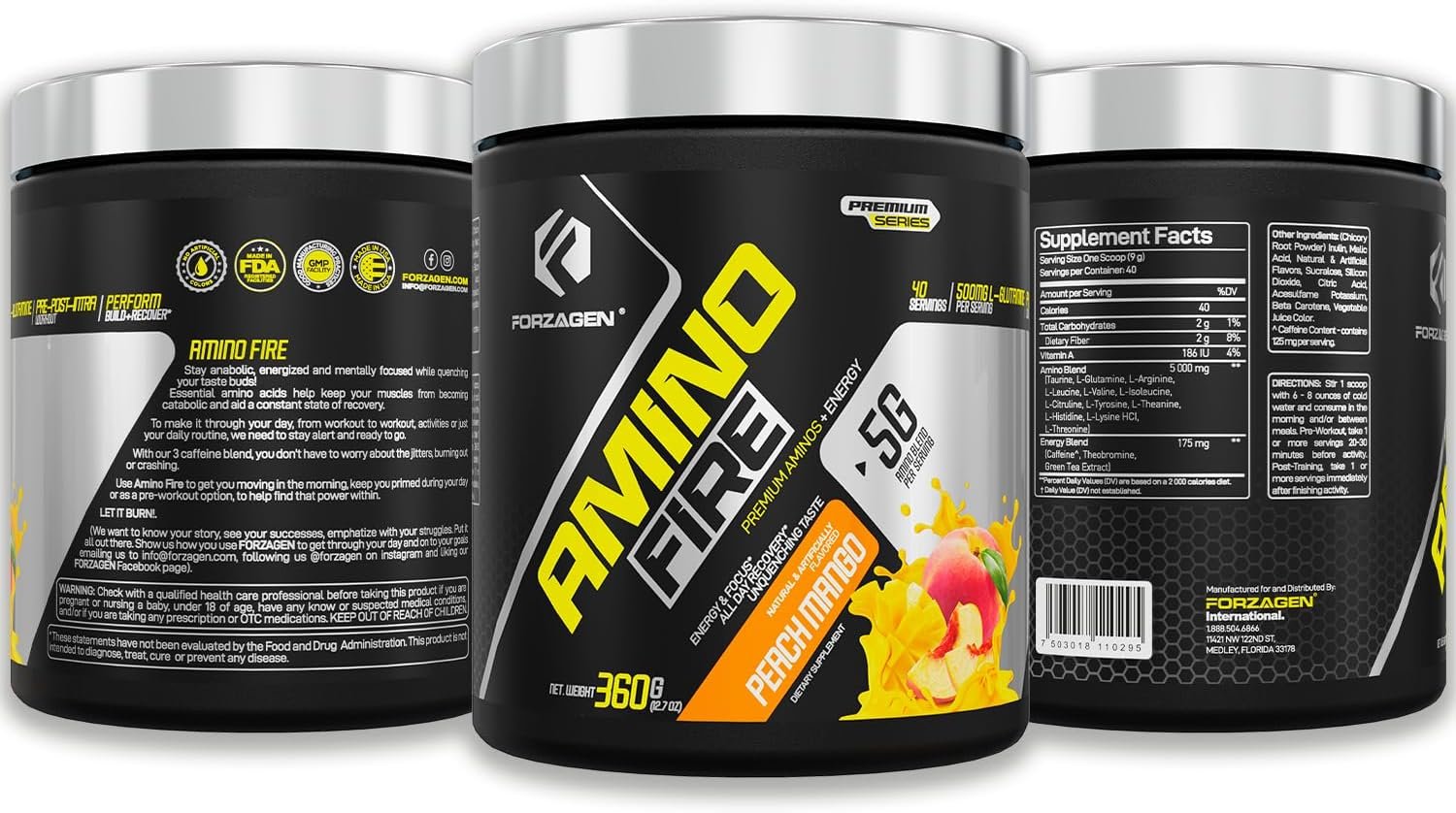 Forzagen Amino Fire | Essential Amino Energy Powder for Pre-Workout | BCAA Energy Boost & Muscle Recovery Drink Mix, Enhance Focus & Concentration, Dietary Supplement | Peach Mango, 40 Servings - Image 3
