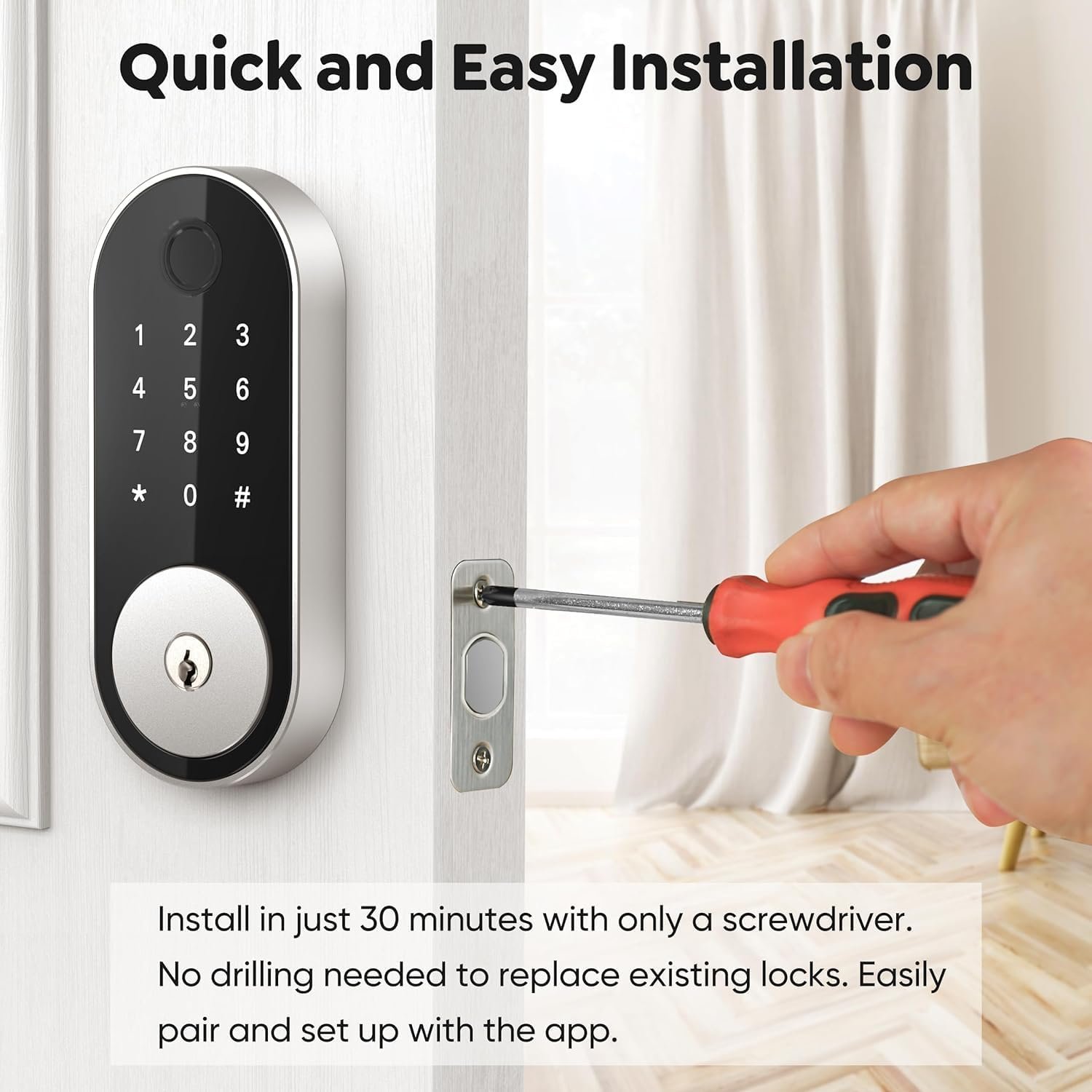 Keyless-Entry Fingerprint Deadbolt Smart Lock: Sifely Smart Lock, Automatic Electronic Keyless Entry Door Lock, Digital Smart Door Lock with Code, Biometric Fingerprint Door Lock with Keypad (Silver) - Image 9