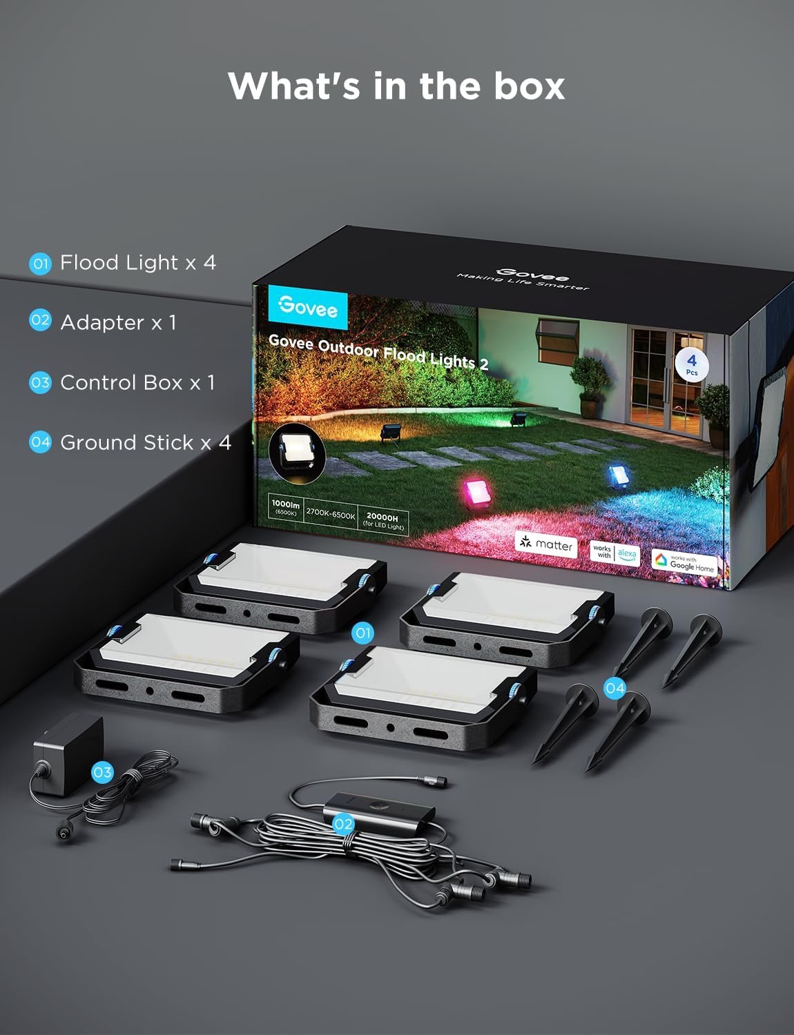 Govee Outdoor Flood Lights 2, RGBIC Warm Cold White LED Lights, 50 Scene Modes for Party Lights, Christmas Decoration, Landscape Lighting, Upgrated IP66 Outdoor Lights with App Control, Wired 4 Pack - Image 9